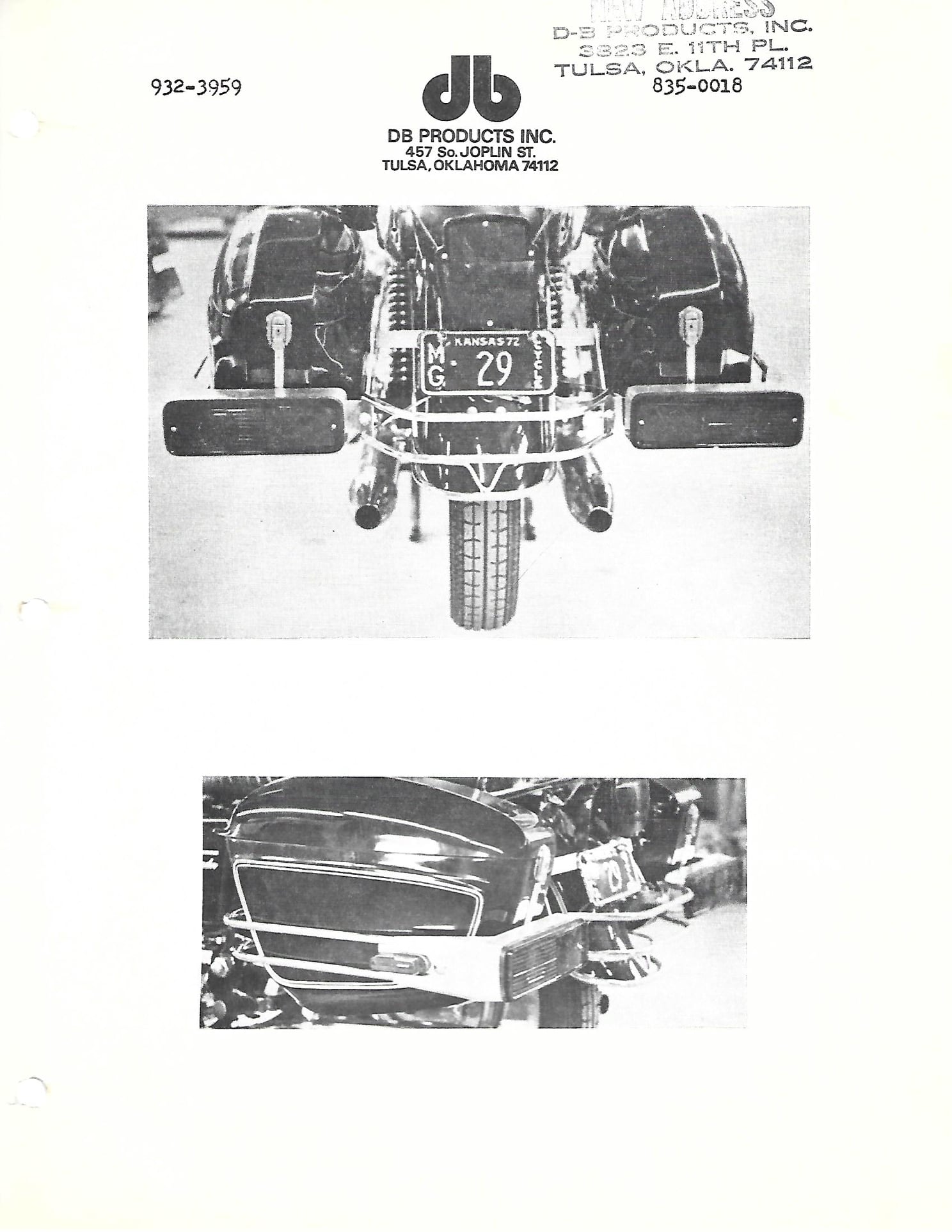 DB Products advertisement: Images of the bag rails for Fibre-Mold Super Bags. Applicable to Moto Guzzi V700, V7 Special, Ambassador, 850 GT, 850 GT California, Eldorado, and 850 California Police models.
