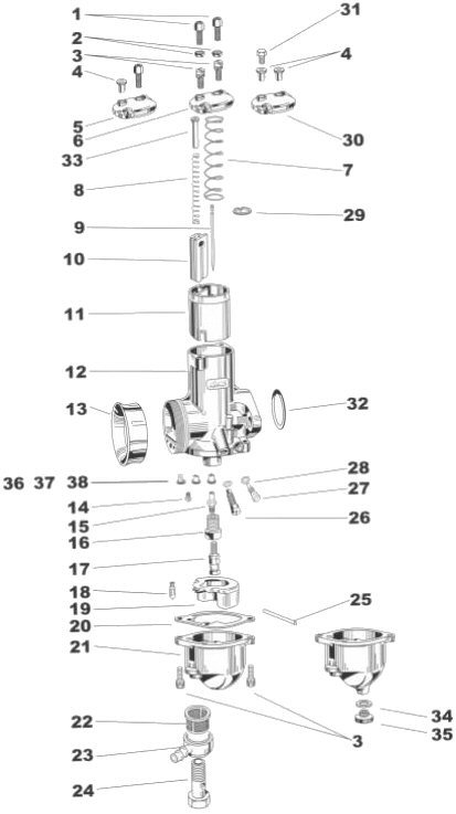Parts diagram for Amal Mark 1 concentric motorcycle carburetors - Amal