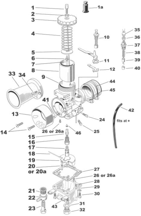 Parts diagram for Amal Mark 2 concentric motorcycle carburetors - Amal