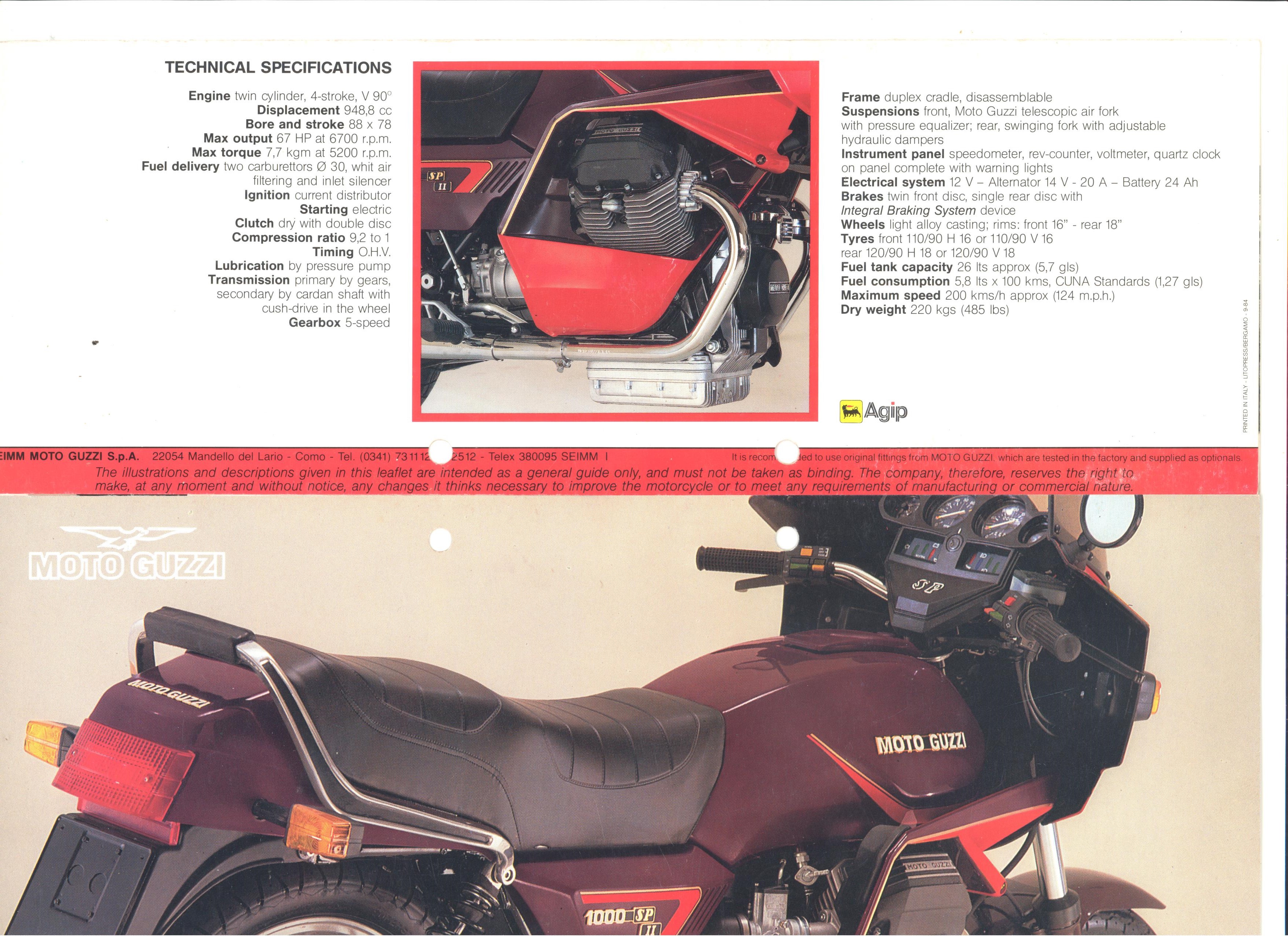 Moto Guzzi factory brochure: 1000 SP II