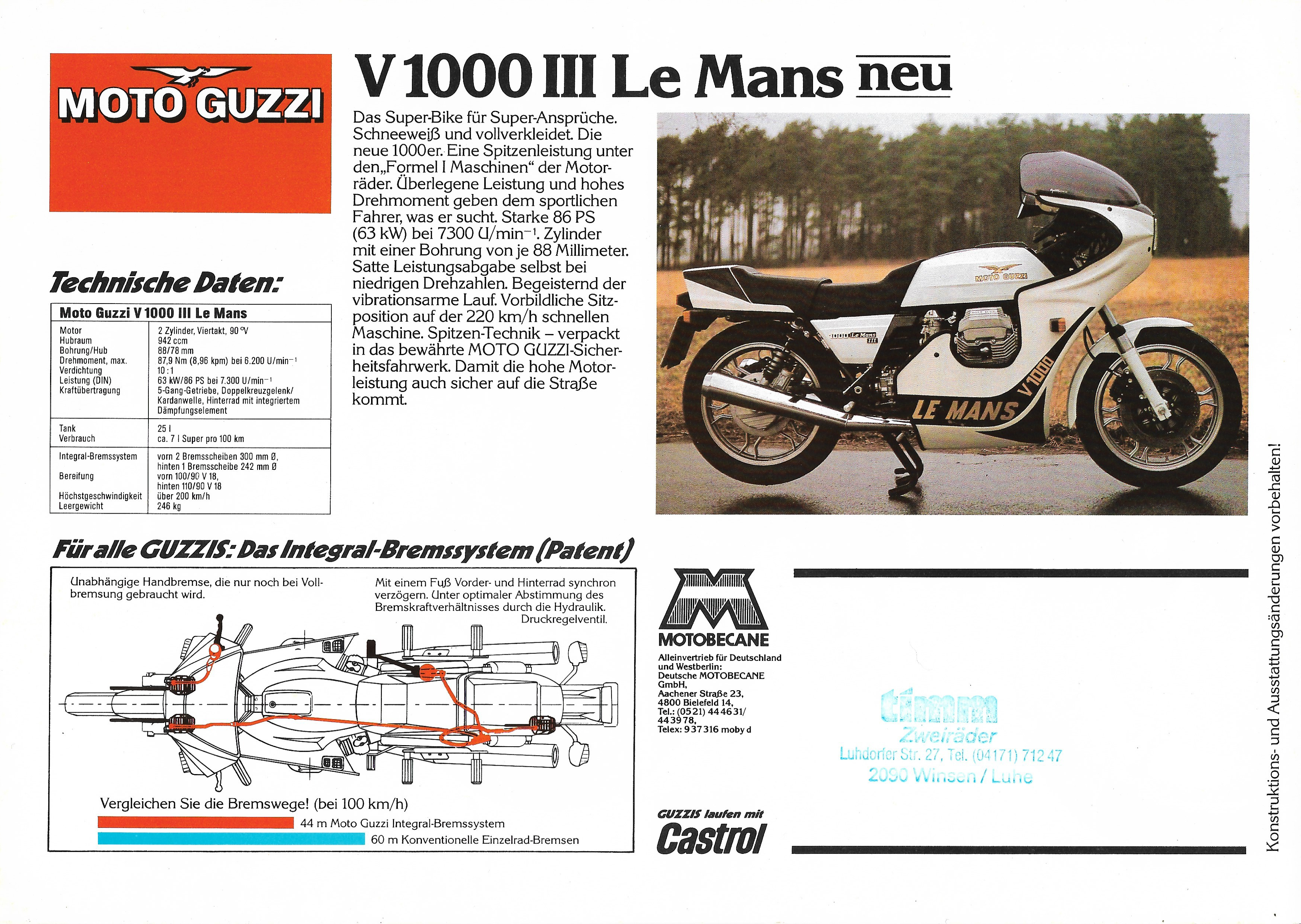 Moto Guzzi factory brochure: Moto Guzzi 850 Le Mans III, V1000 III Le Mans [German]