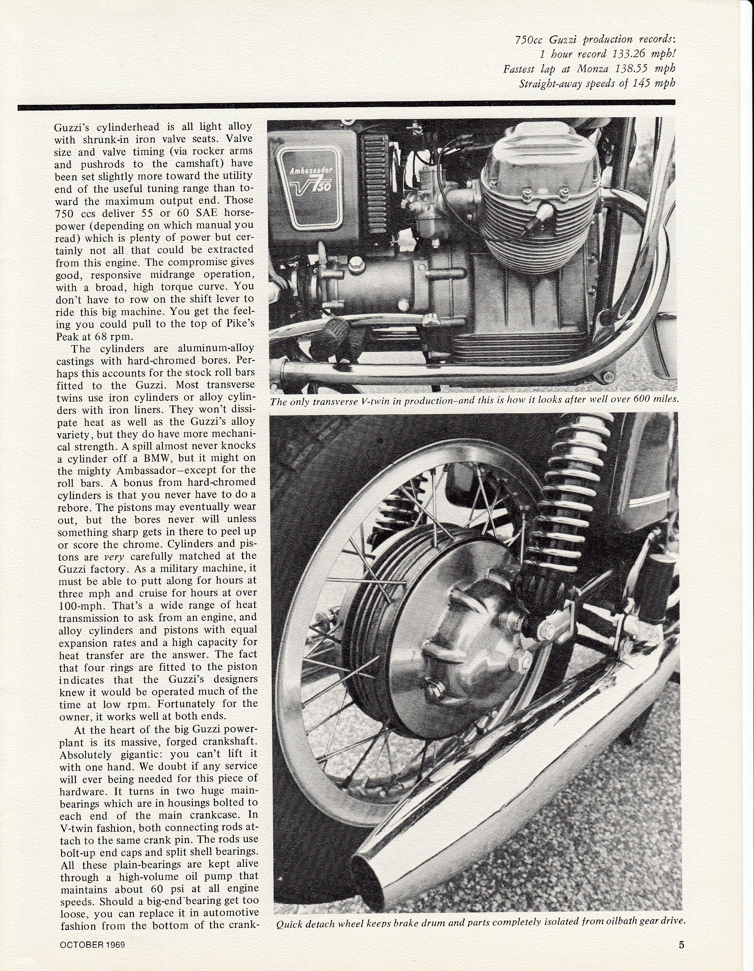 Moto Guzzi Ambassador factory brochure of magazine reviews, Page 5 of 16.
