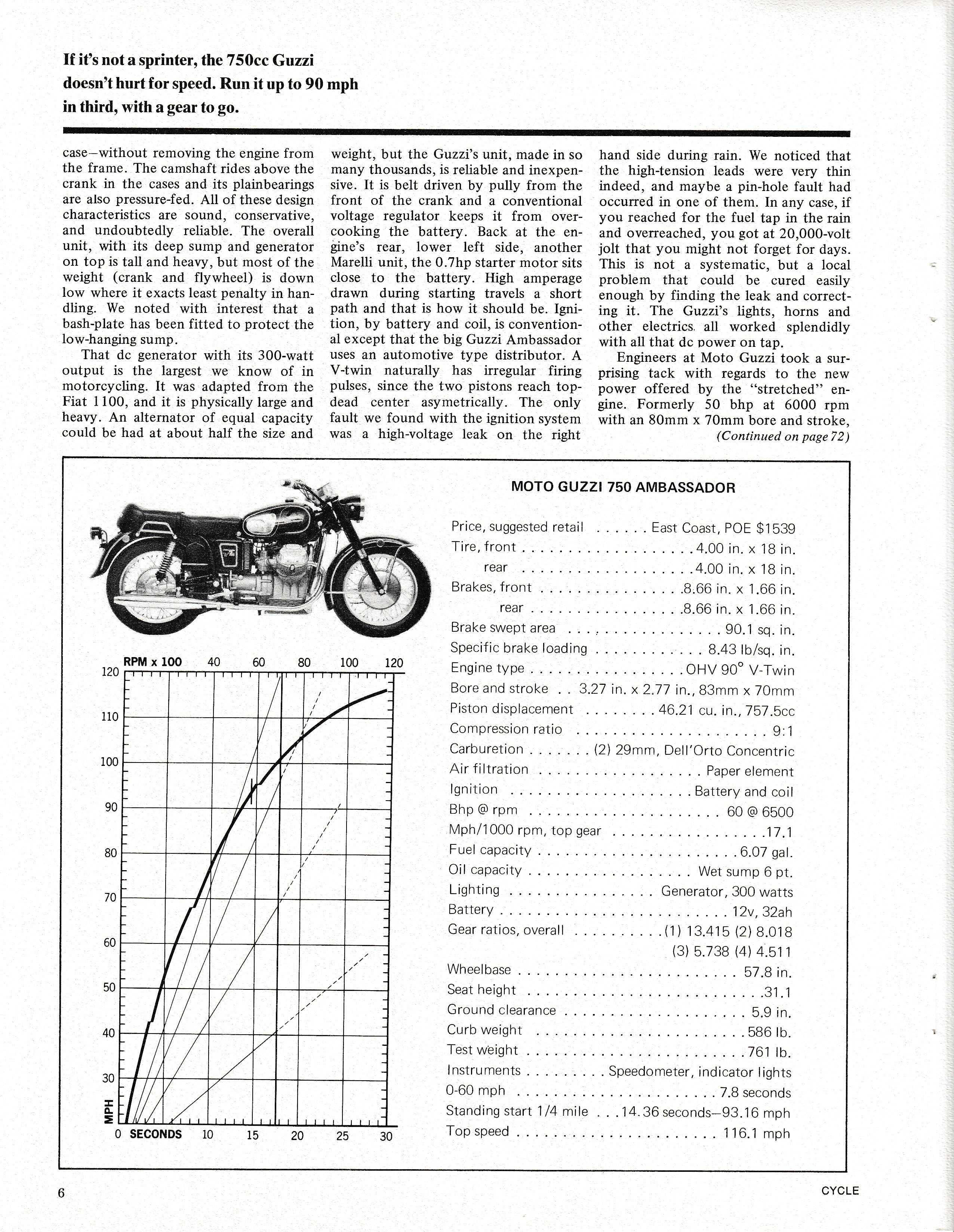 Moto Guzzi Ambassador factory brochure of magazine reviews, Page 6 of 16.