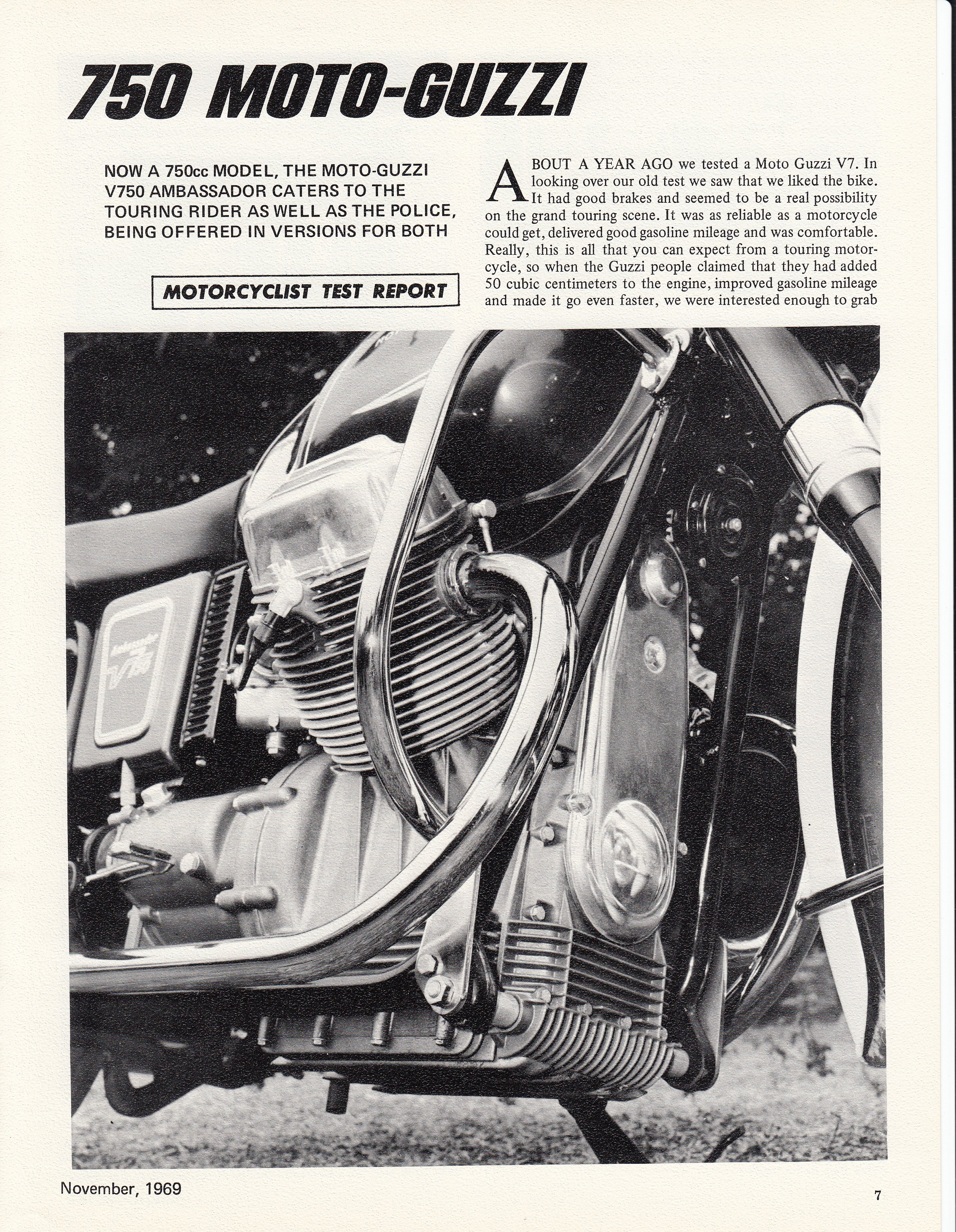 Moto Guzzi Ambassador factory brochure of magazine reviews, Page 7 of 16.