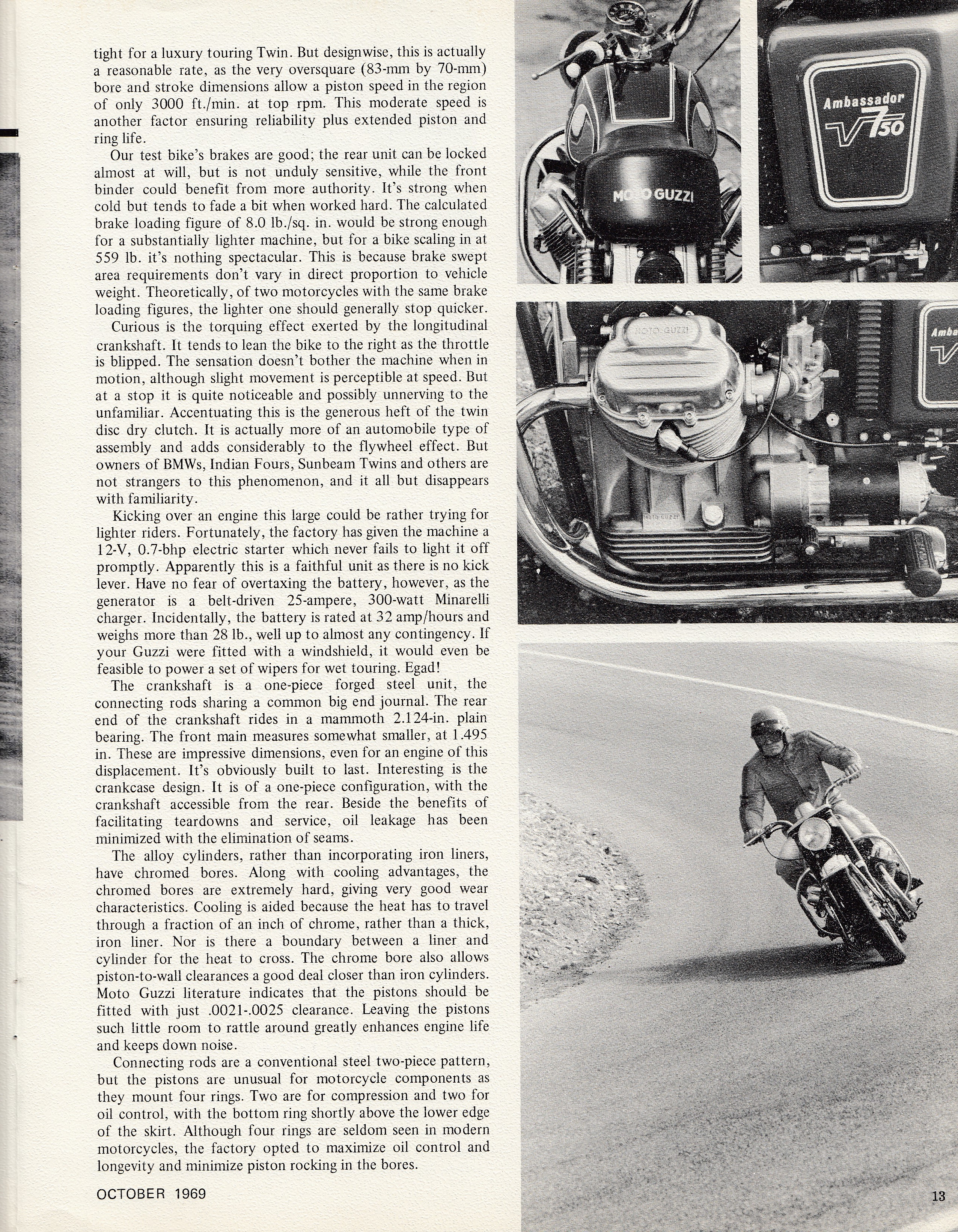 Moto Guzzi Ambassador factory brochure of magazine reviews, Page 13 of 16.