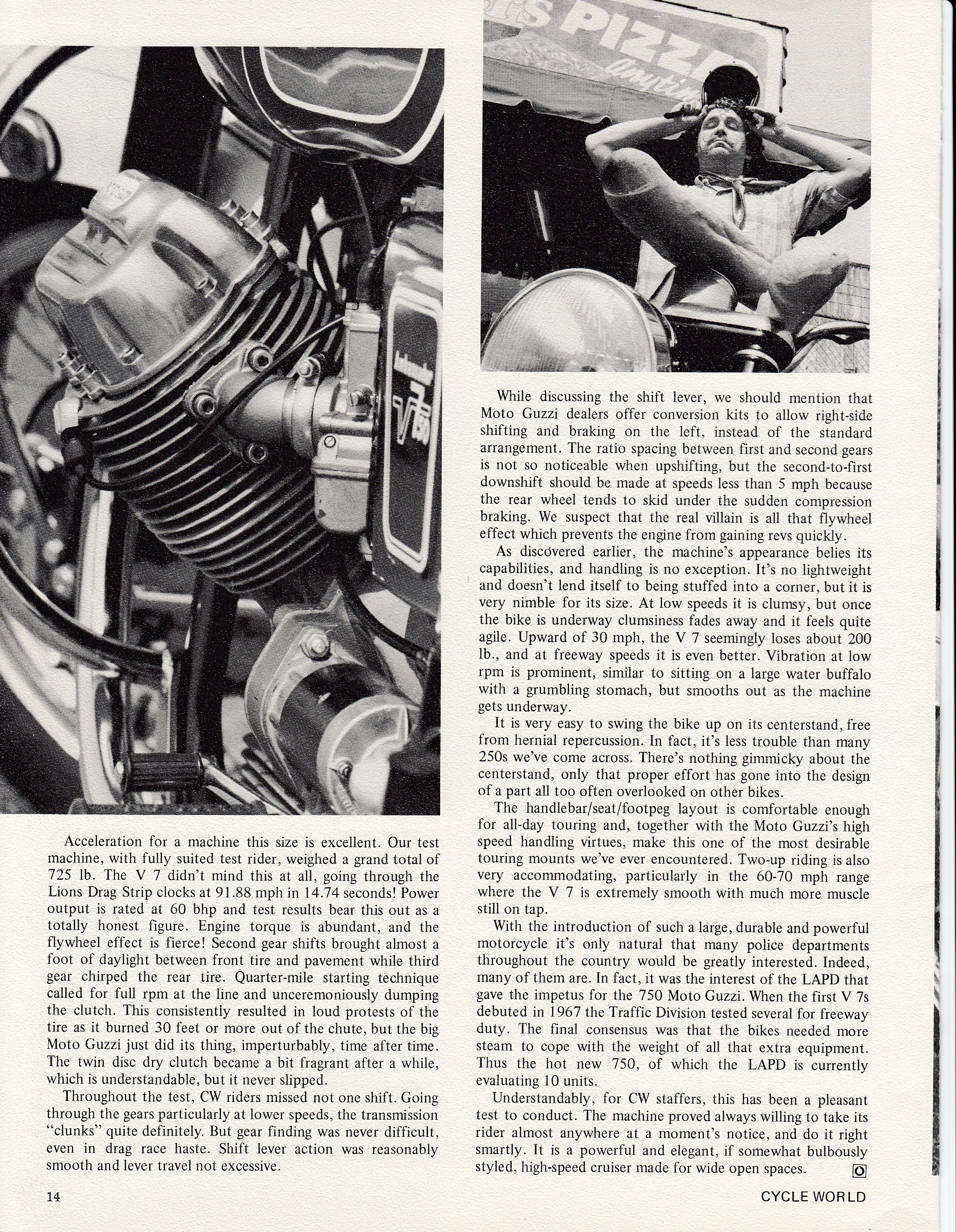 Moto Guzzi Ambassador factory brochure of magazine reviews, Page 14 of 16.