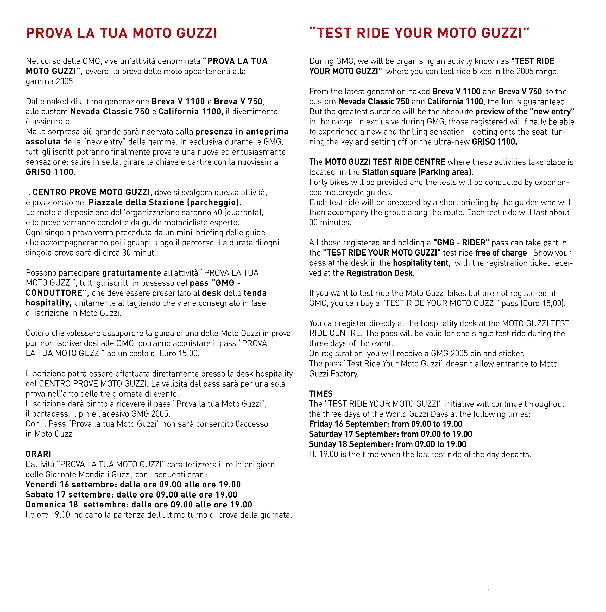Brochure - Moto Guzzi Giornate Mondiali Guzzi (GMG) (2005)