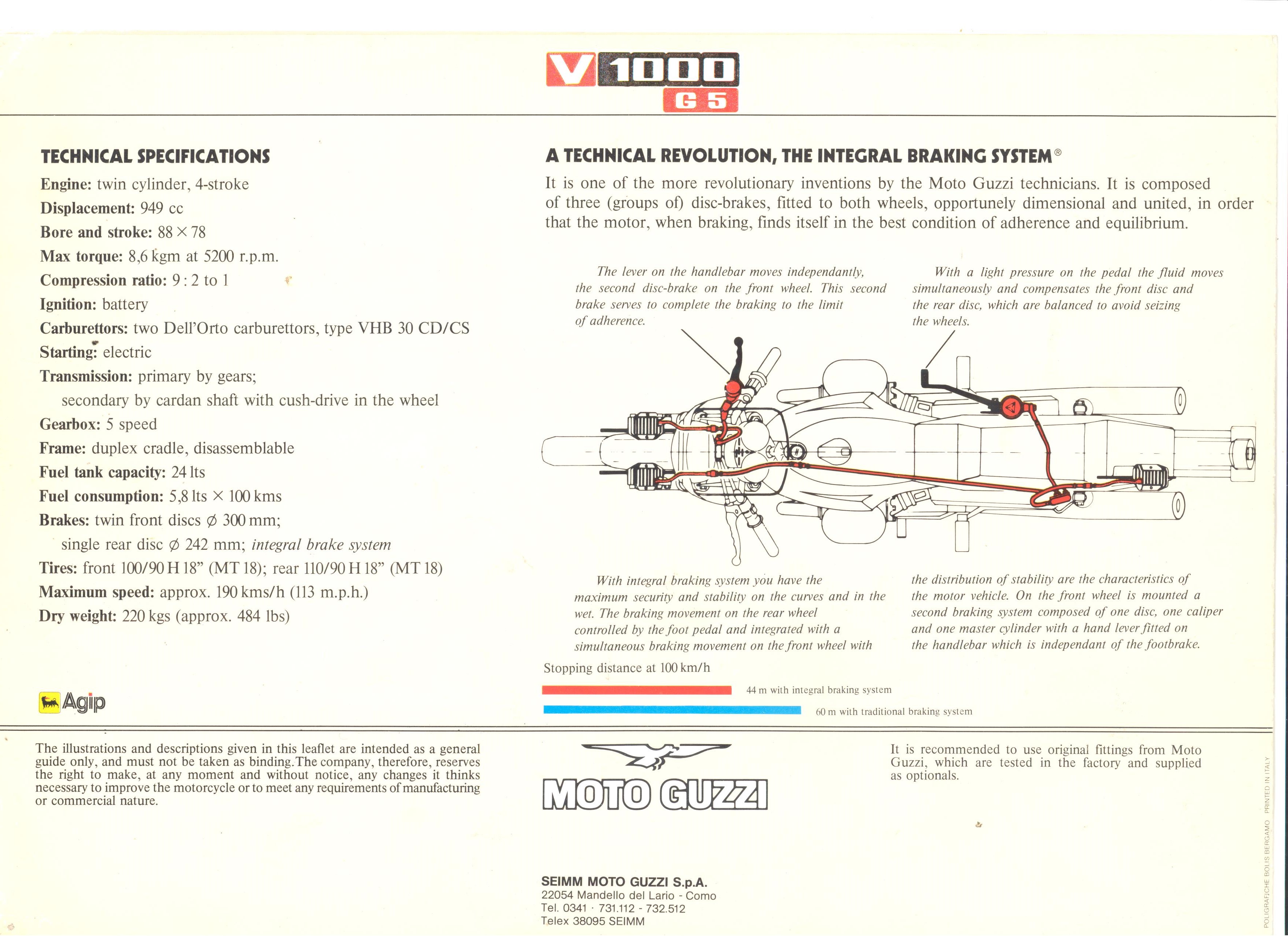 Moto Guzzi factory brochure: V1000 G5