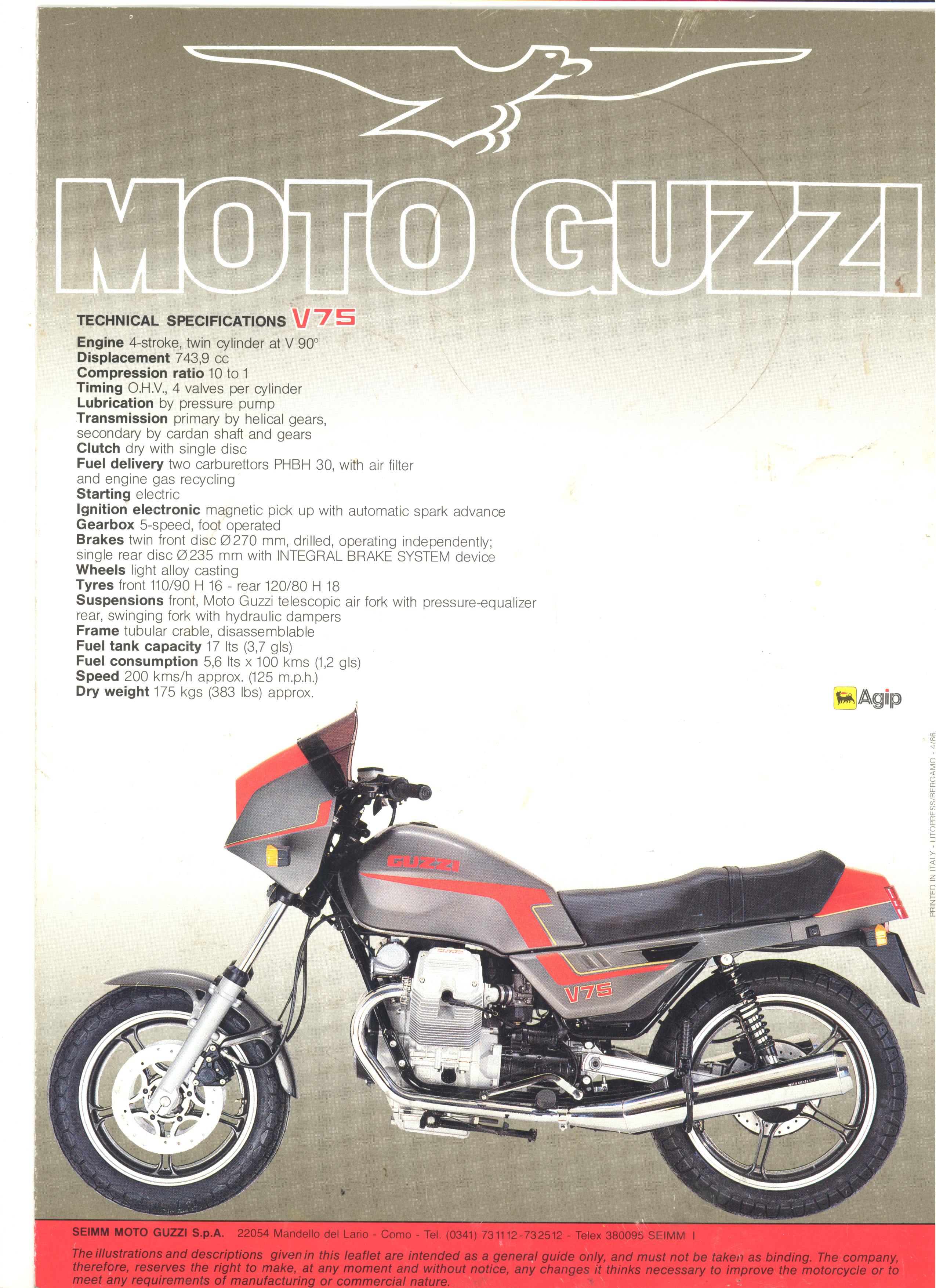 Moto Guzzi factory brochure: V75