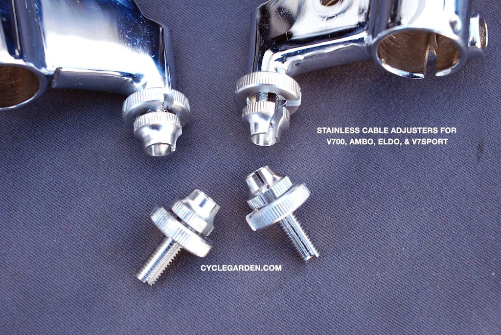 Cable adjuster for Moto Guzzi V700, V7 Special, Ambassador, 850 GT, 850 GT California, Eldorado, and 850 California Police models.