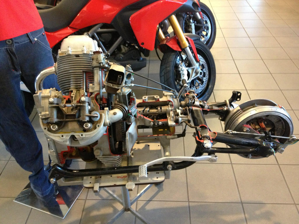 Internal cut-away images of a Moto Guzzi V700, V7 Special, or Ambassador.