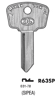 Ilco R63SP key blank. Note: The key pattern shown is the keyhole that the key goes into, not the view from the tip of the key.