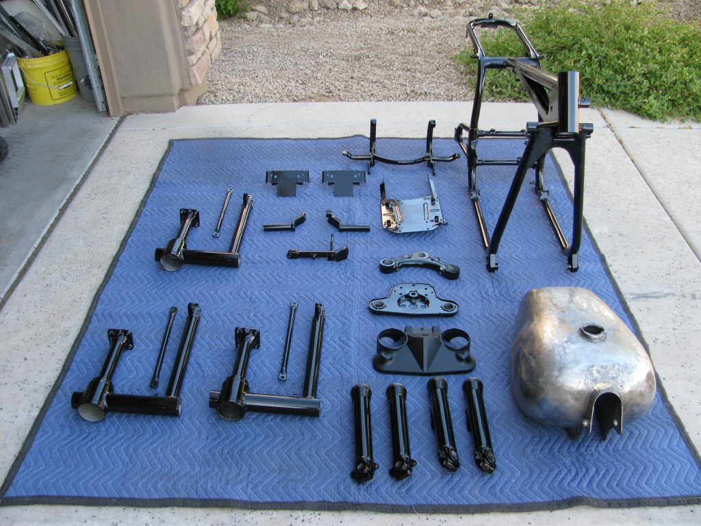 Freshly powder coated parts.