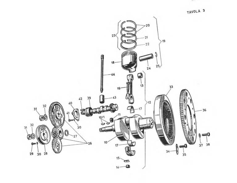 Crankshaft and camshaft related components.