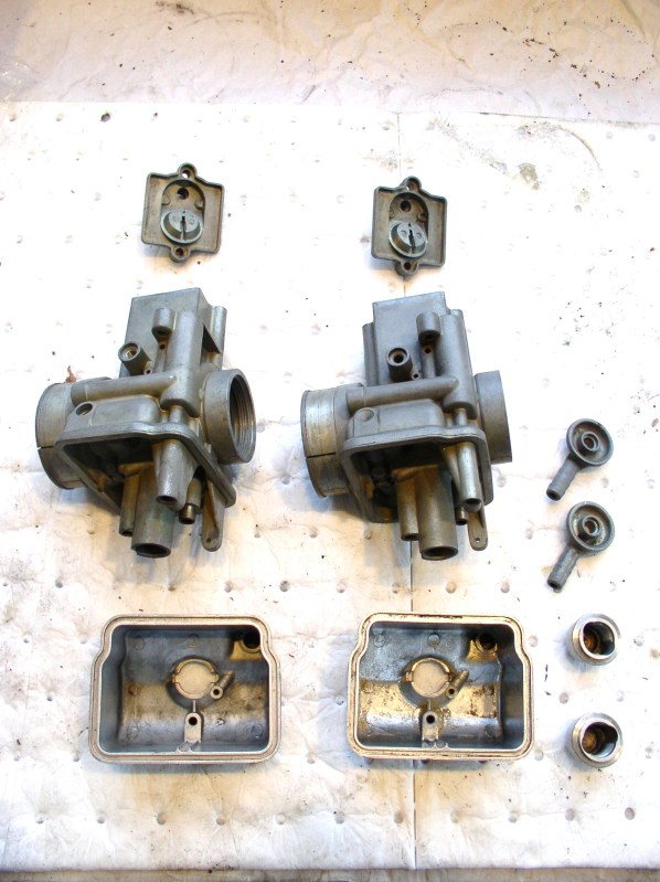 Moto Guzzi carburetors cleaned with Pine-Sol.