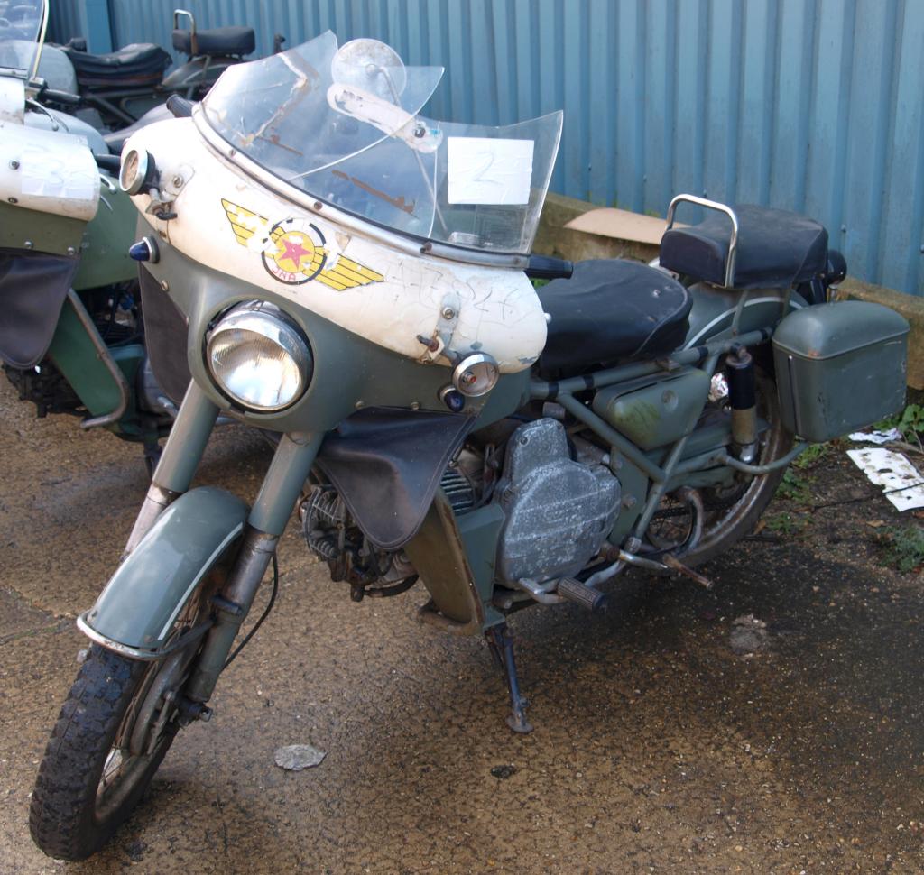 Jake Beatson's Moto Guzzi Nuovo Falcone with metal saddlebags.