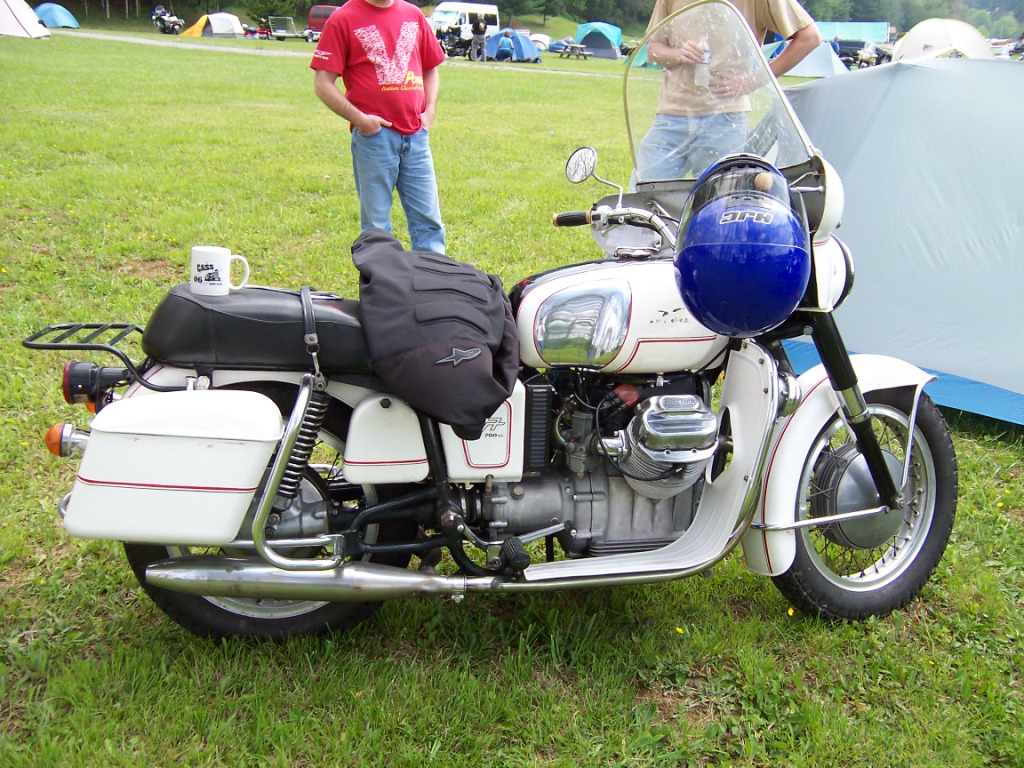 Rob Prins' Moto Guzzi V700 with metal saddlebags.