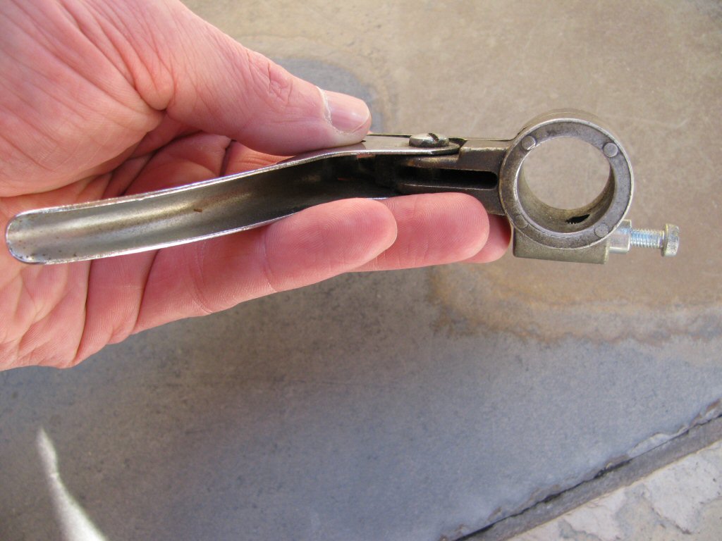 Siren lever for friction drive sirens as used on police models of the Moto Guzzi V700, V7 Special, Ambassador, 850 GT, 850 GT California, Eldorado, and 850 California Police motorcycles.