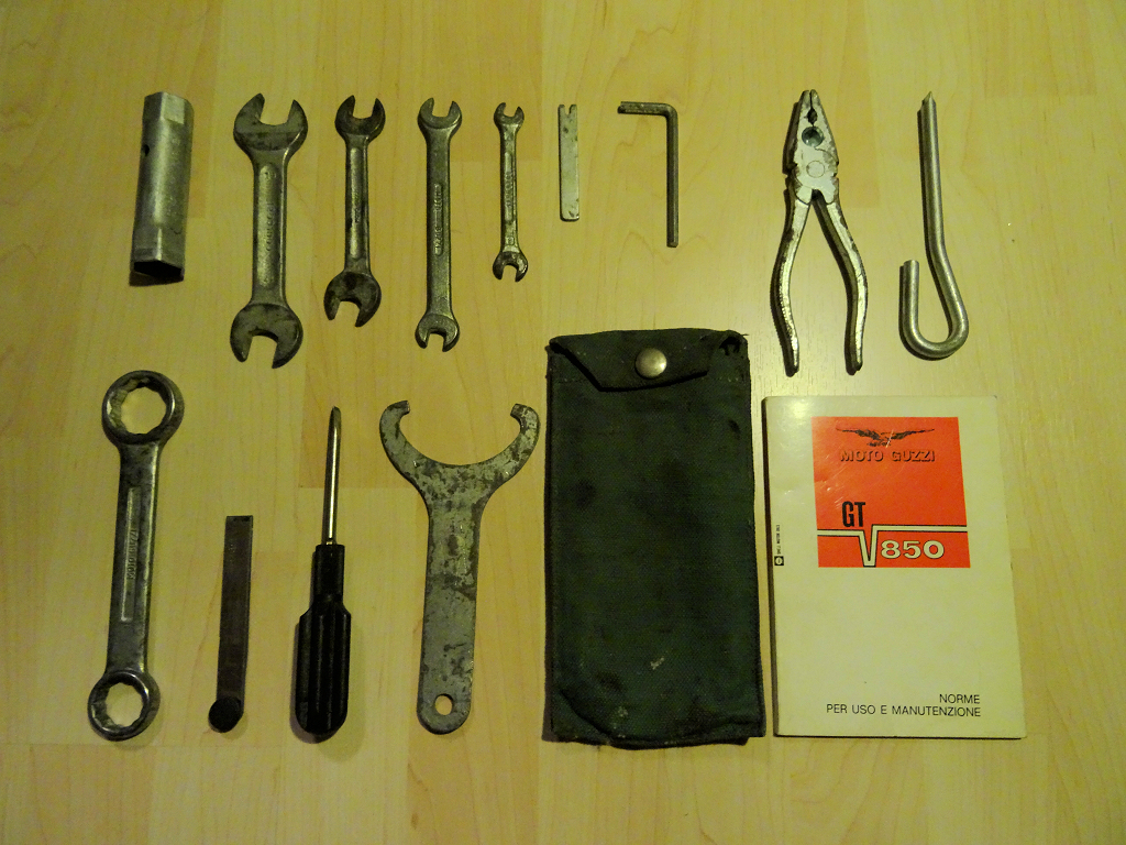 Original tool kit for a Moto Guzzi 850 GT.
