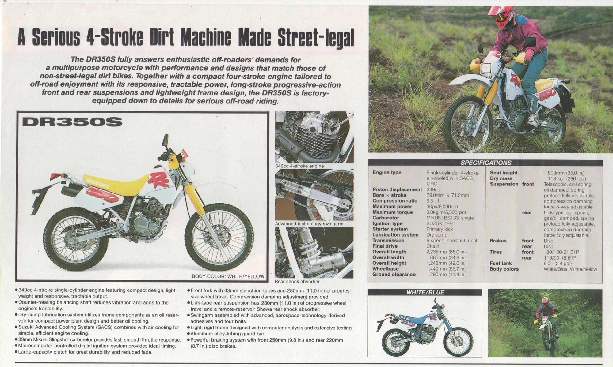 1993 SUZUKI DR350 ENDURO BIKE 2 page Motorcycle Sales Brochure NCS 