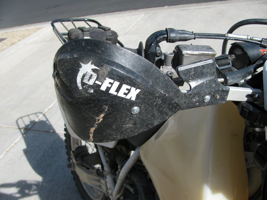 Tusk D-Flex hand guards mounted on a 1993 Suzuki DR350.