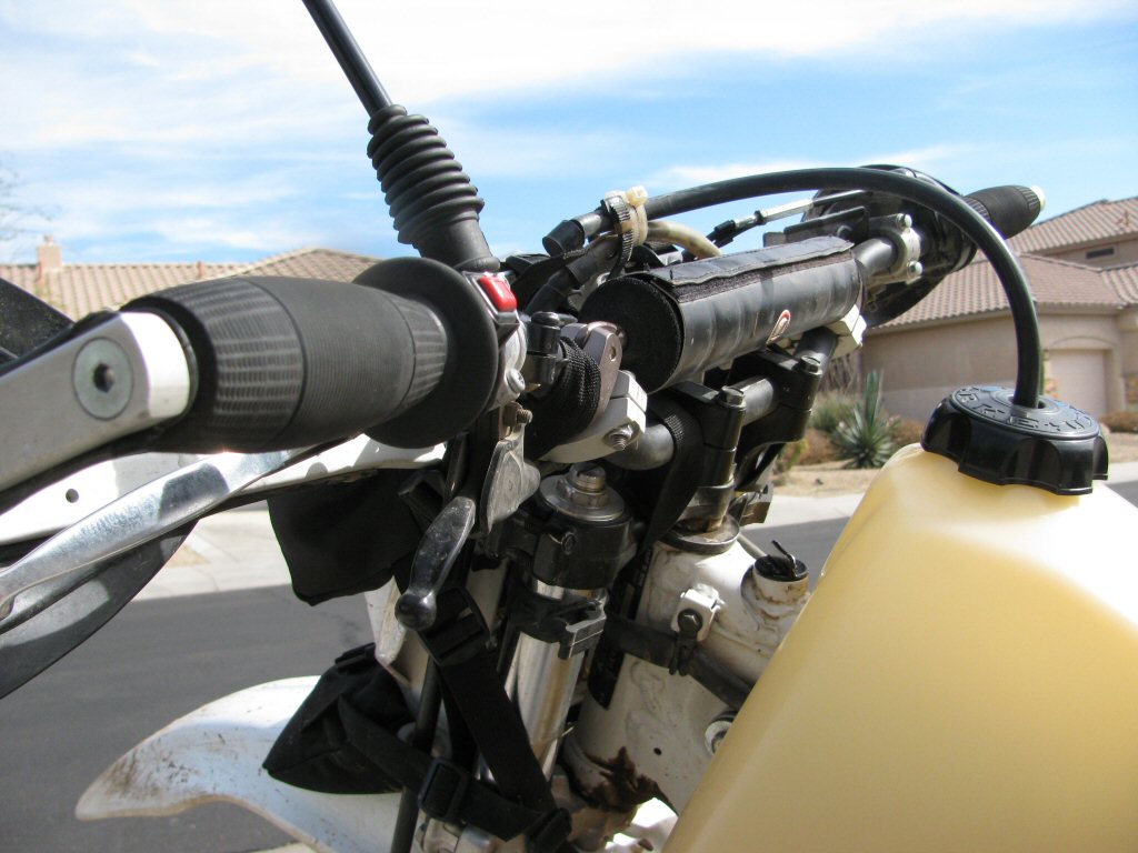 Tusk T-10 Aluminum, CR Mid Bend handlebars mounted on a 1993 Suzuki DR350.