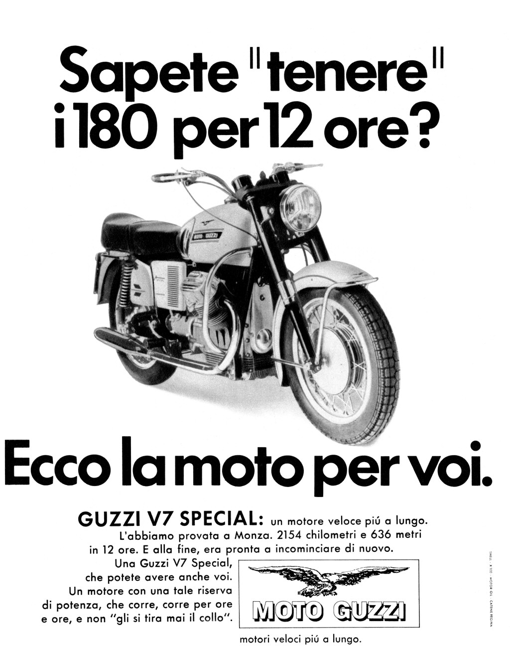 Moto Guzzi advertisement: 180 KPH for 12 hours.