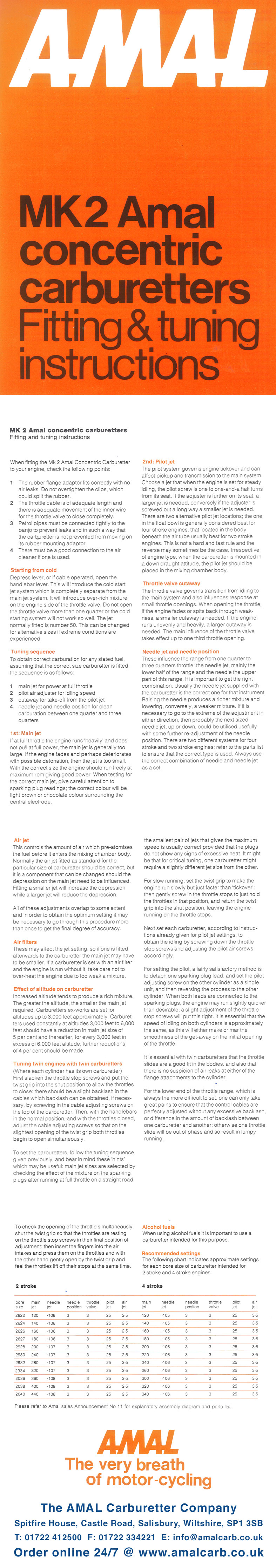 MK2 amal concentric carburetors fitting and tuning instructions.