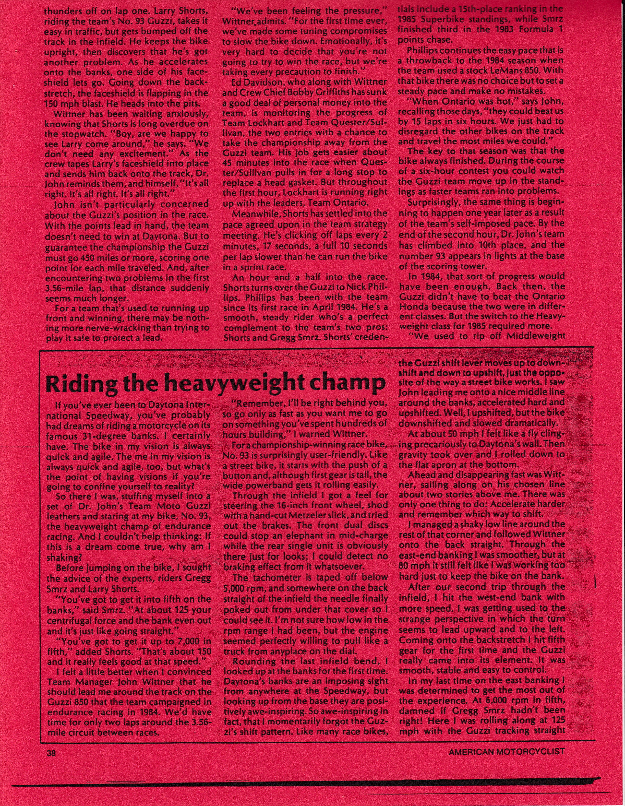 Article - American Motorcyclist (1986 January) Who are those guys? Dr. John's team rides a Guzzi to glory in endurance racing