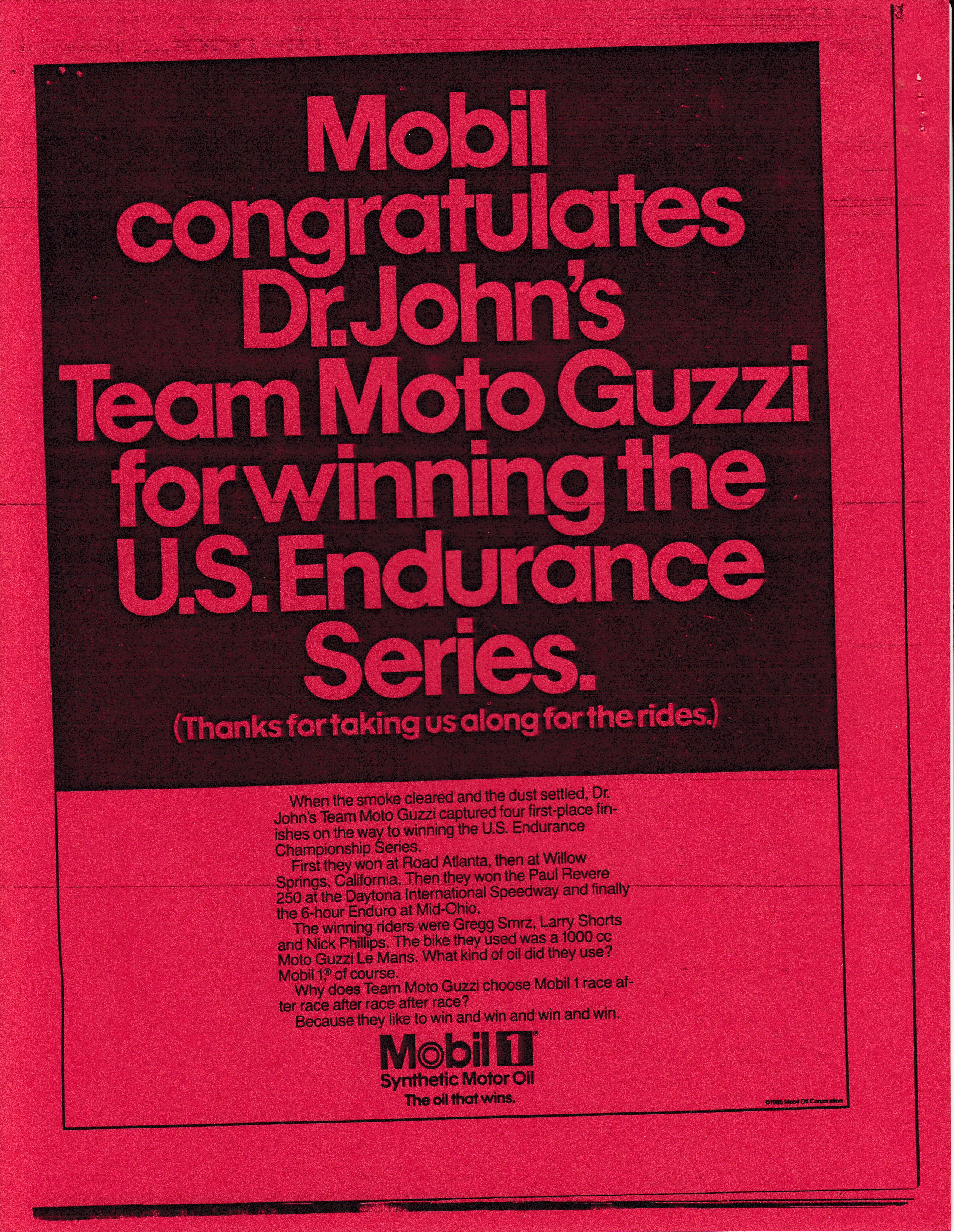 Article - American Motorcyclist (1986 January) Who are those guys? Dr. John's team rides a Guzzi to glory in endurance racing