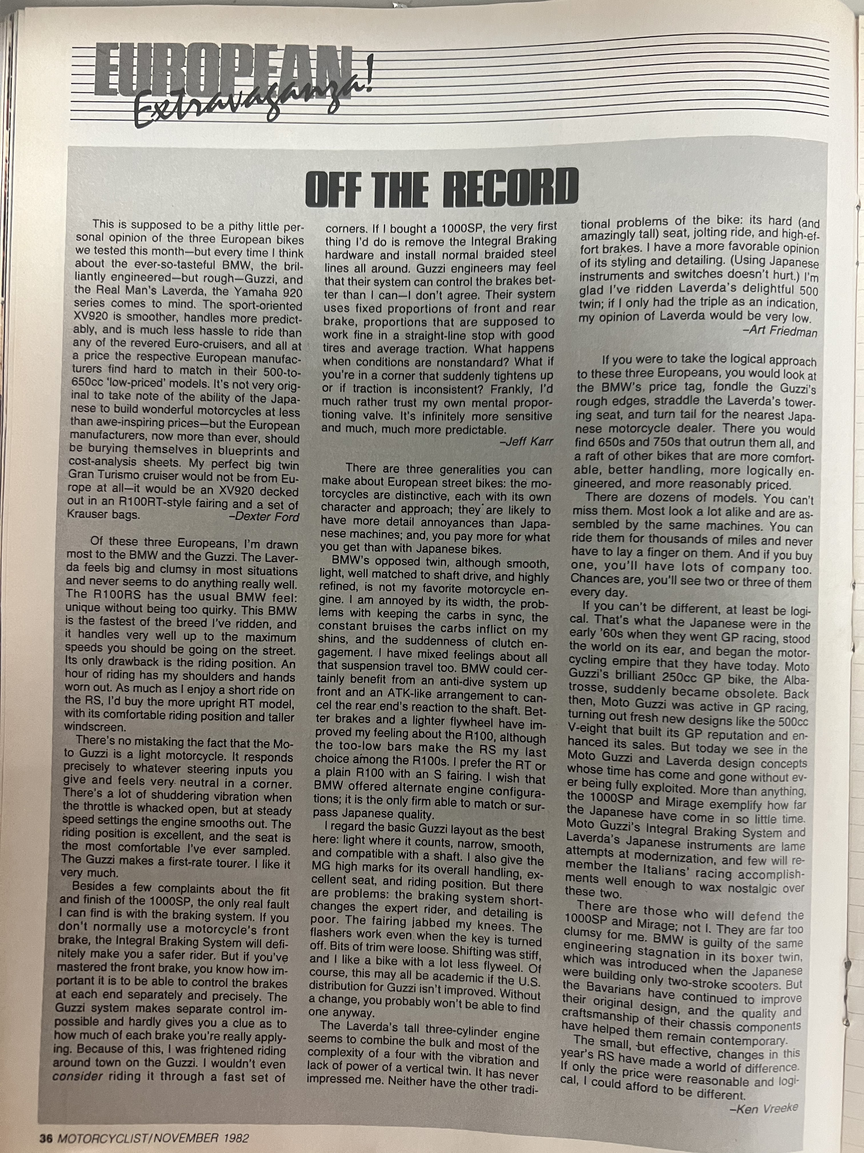 Article - Motorcyclist (1982 November) Moto Guzzi 1000 SP