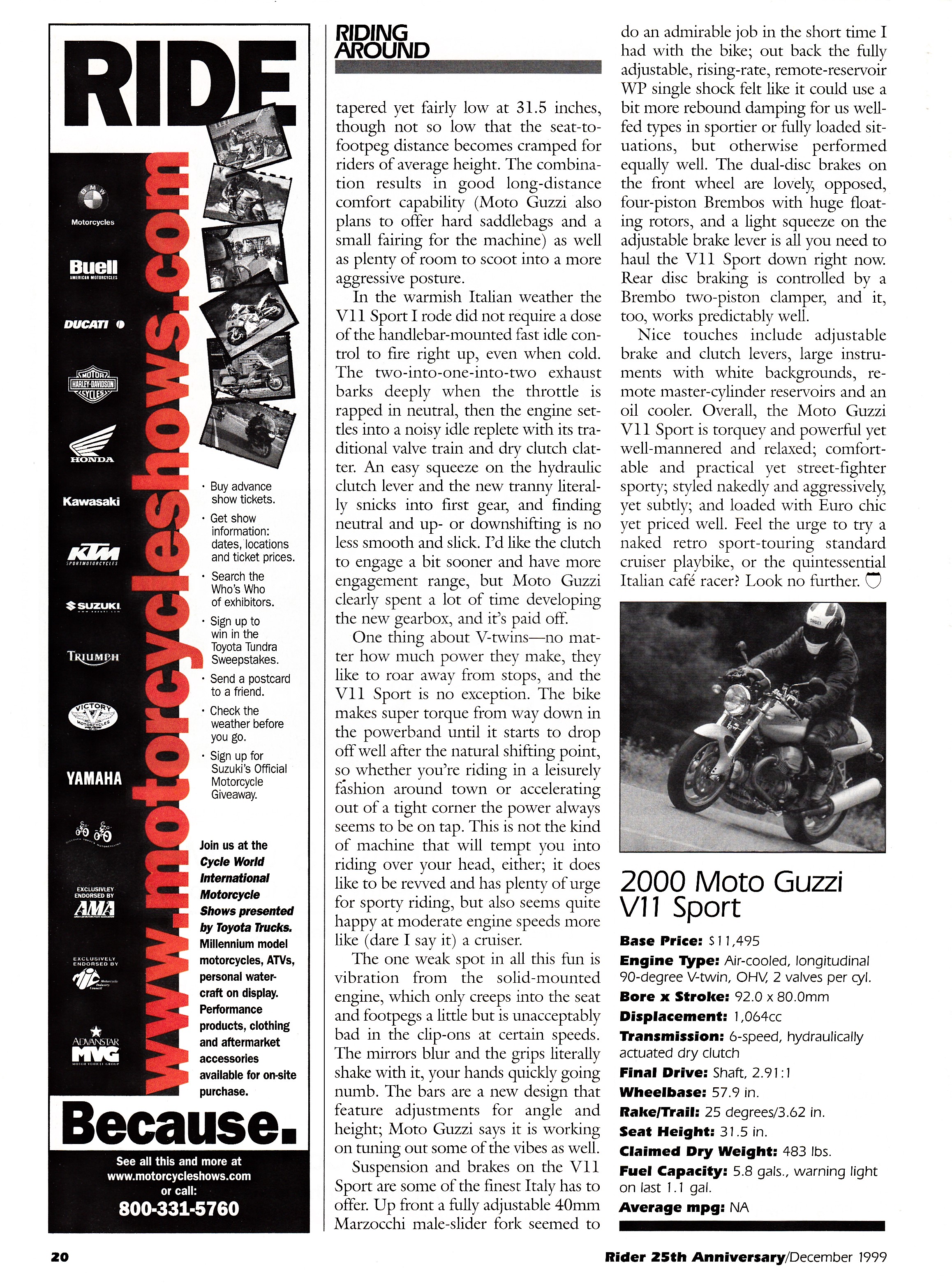 Article - Rider (1999 December) 2000 Moto Guzzi V11 Sport: The Italian café racer.