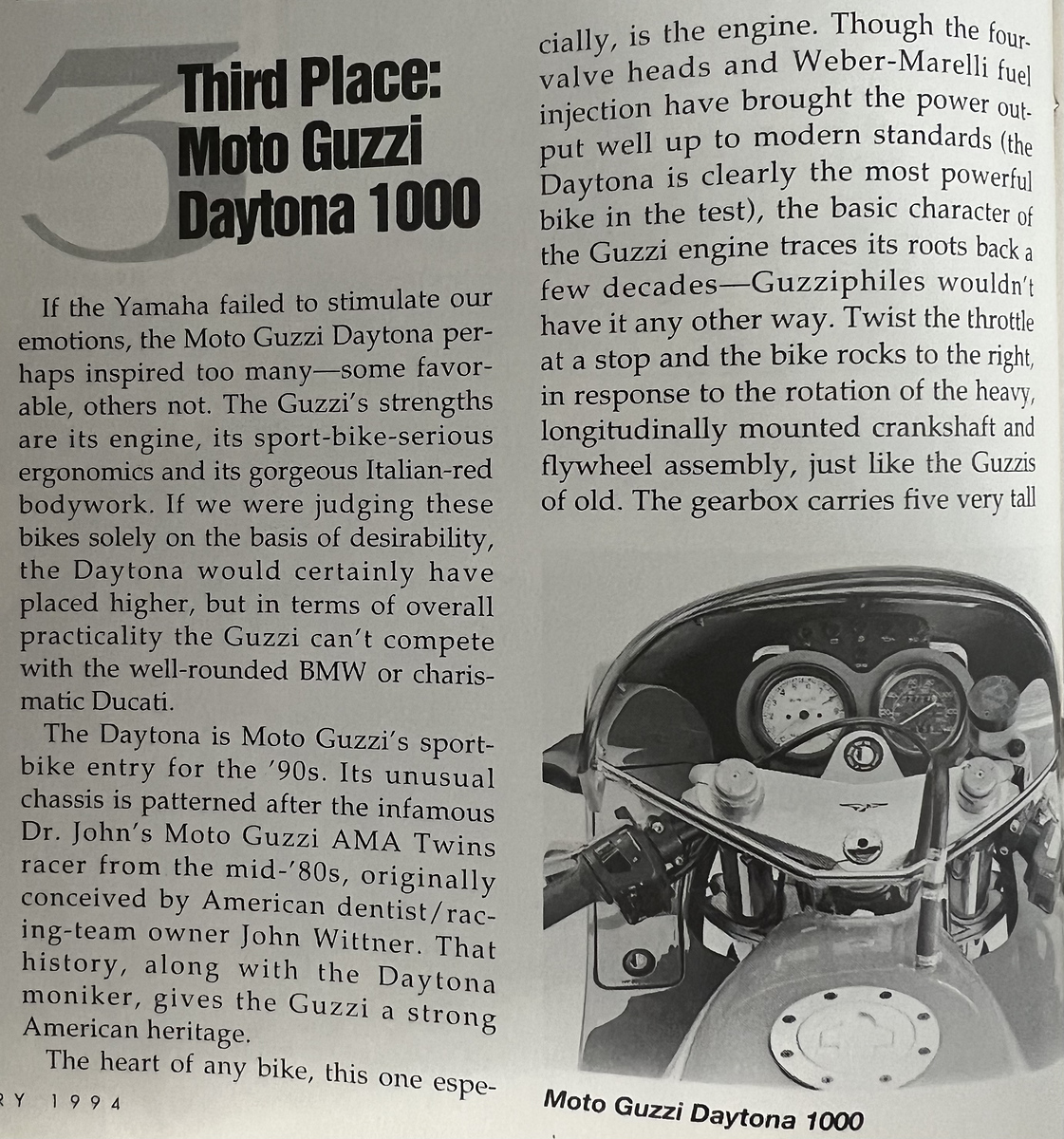 Article - Sport Rider (1994 February) Third Place: Moto Guzzi Daytona 1000