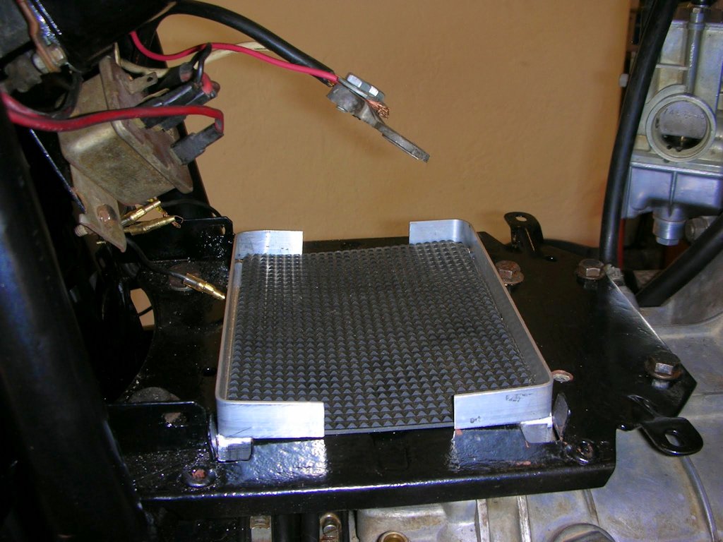 Battery tray to hold a 30L size battery. Applicable to Moto Guzzi V700, V7 Special, Ambassador, 850 GT, 850 GT California, Eldorado, and 850 California Police motorcycles.