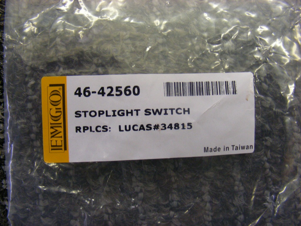 Replacement rear brake light switch. Emgo part number 46-42560.