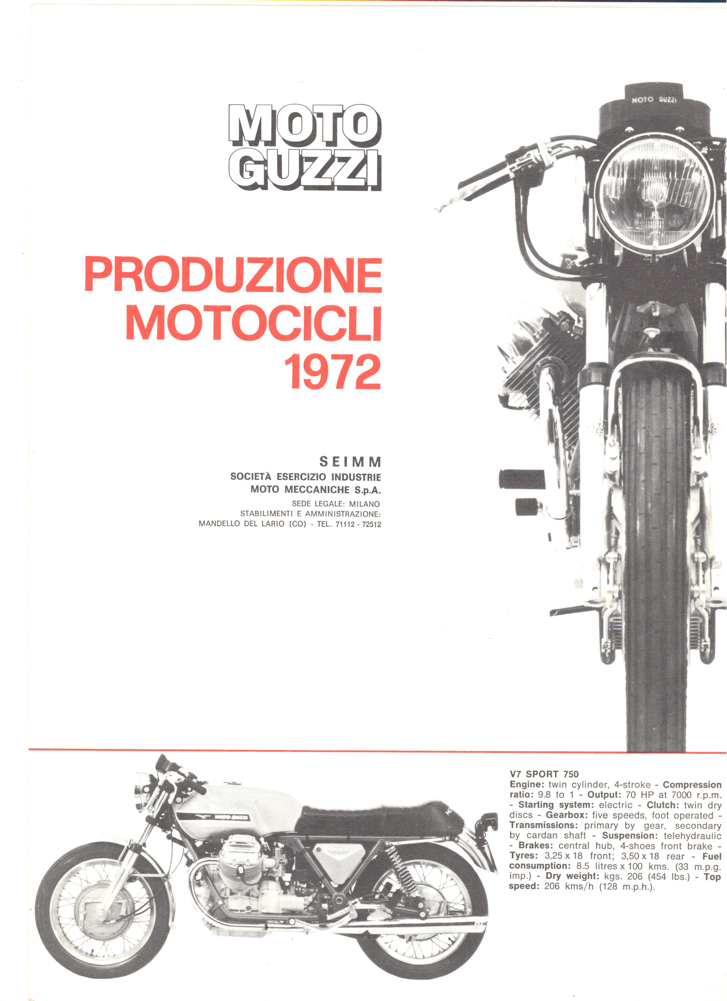 Moto Guzzi factory brochure: 1972 Production Motorcycles