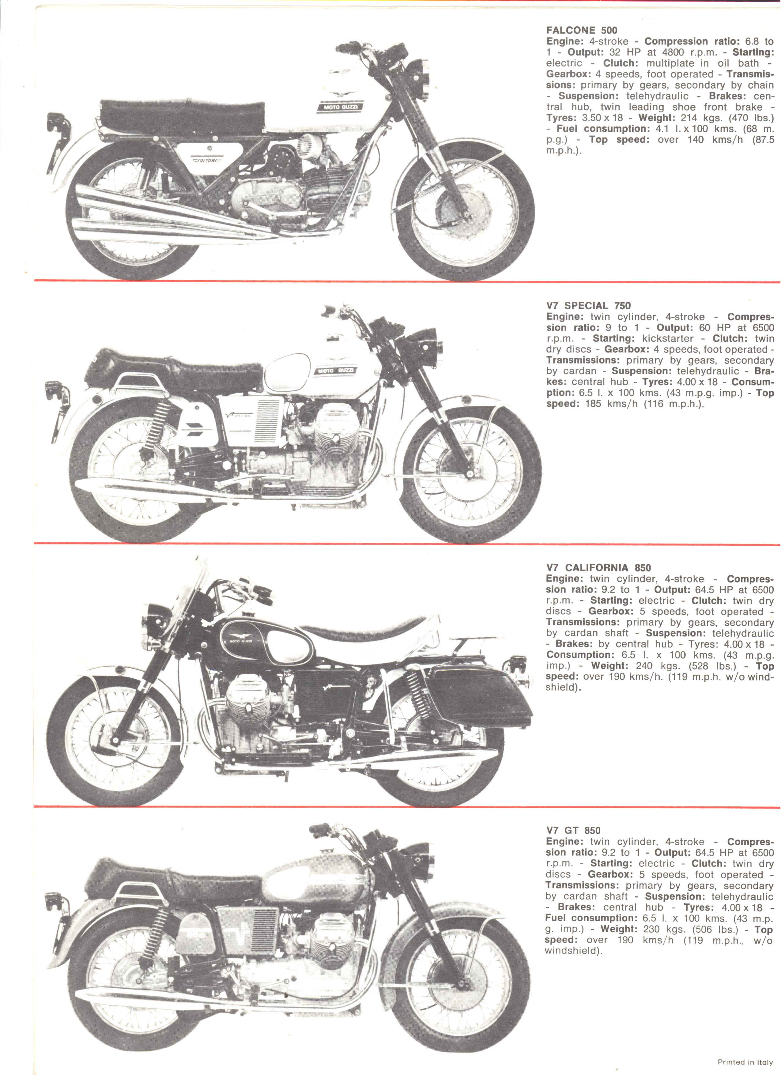Moto Guzzi factory brochure: 1972 Production Motorcycles