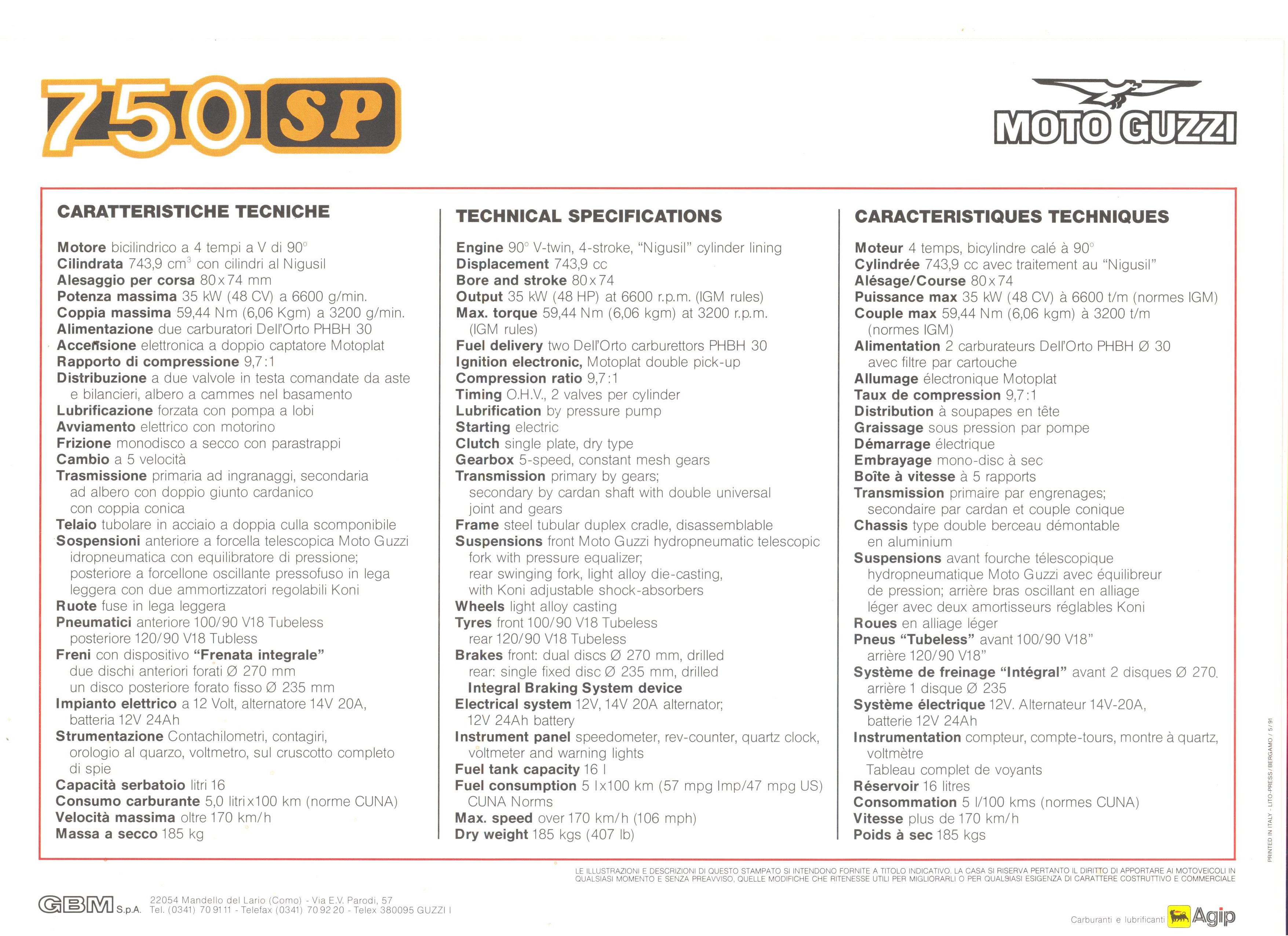 Moto Guzzi factory brochure: 750 SP