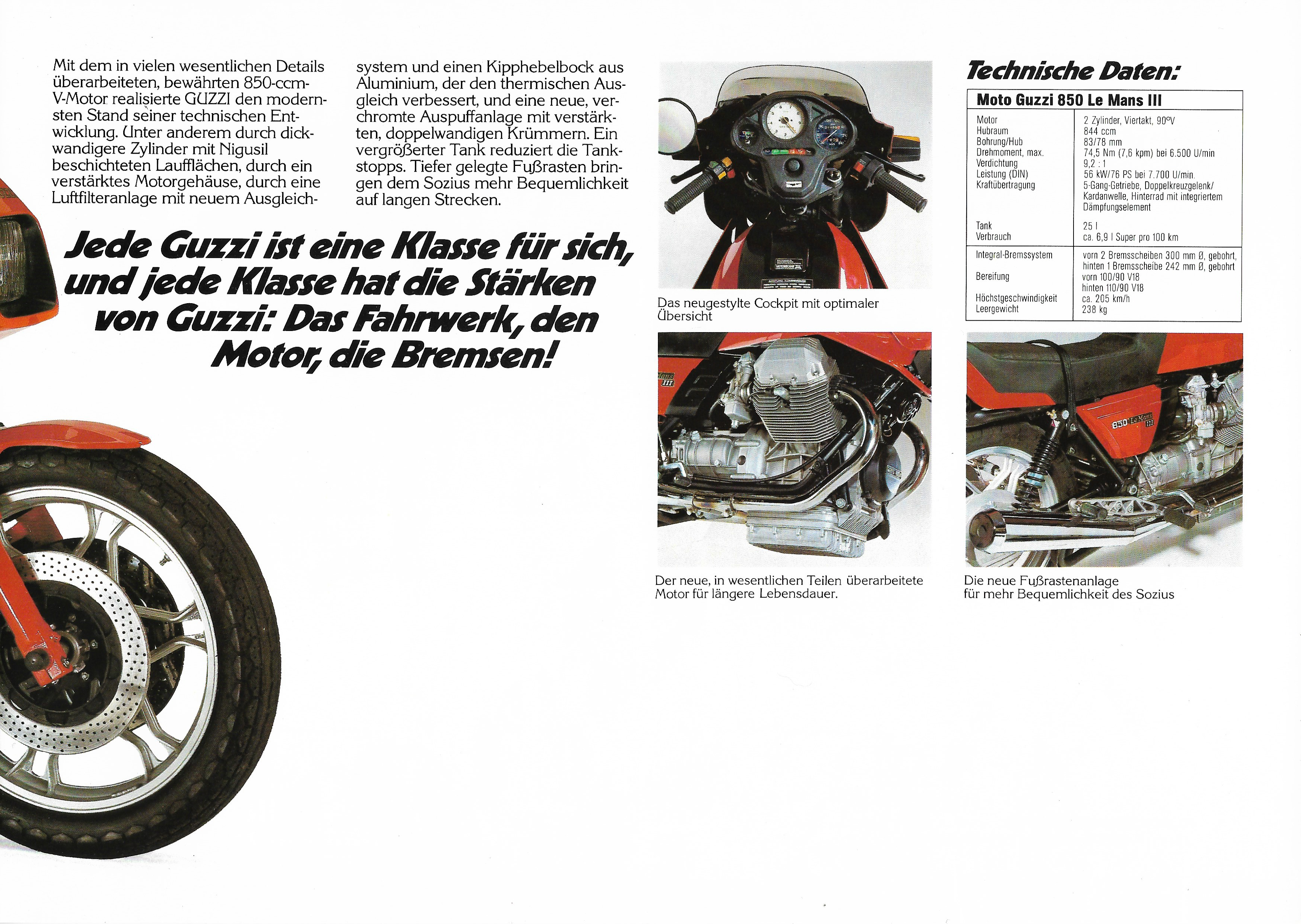 Moto Guzzi factory brochure: Moto Guzzi 850 Le Mans III, V1000 III Le Mans [German]