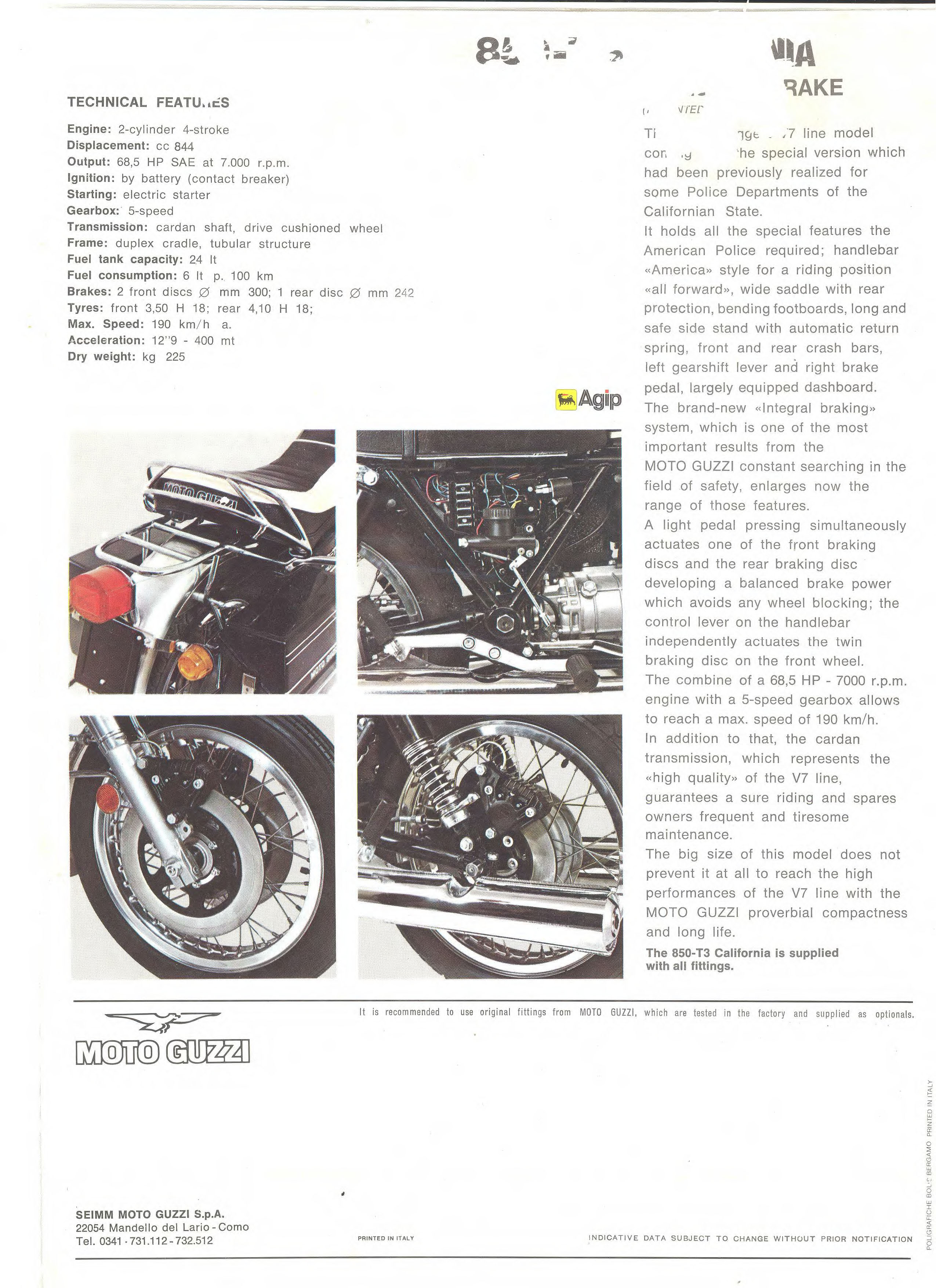 Moto Guzzi factory brochure: 850 T3 California