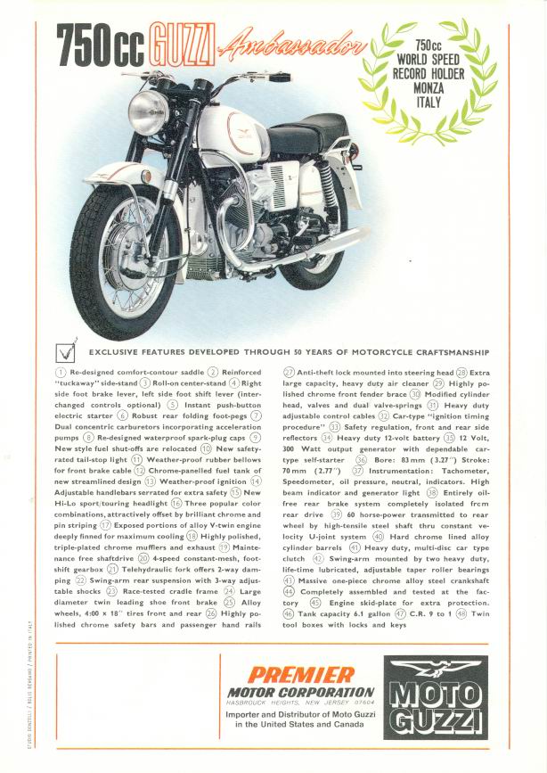 Moto Guzzi Ambassador Factory Brochure, Page 2 of 2.