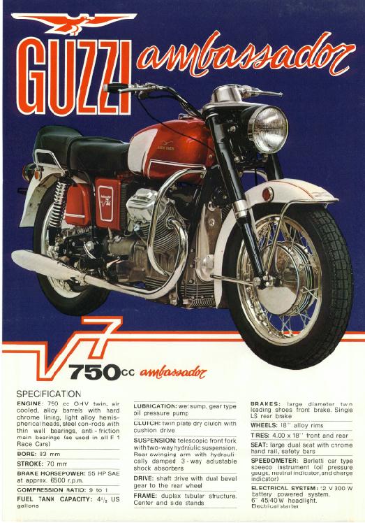 Moto Guzzi Ambassador Factory Brochure, Page 1 of 2.