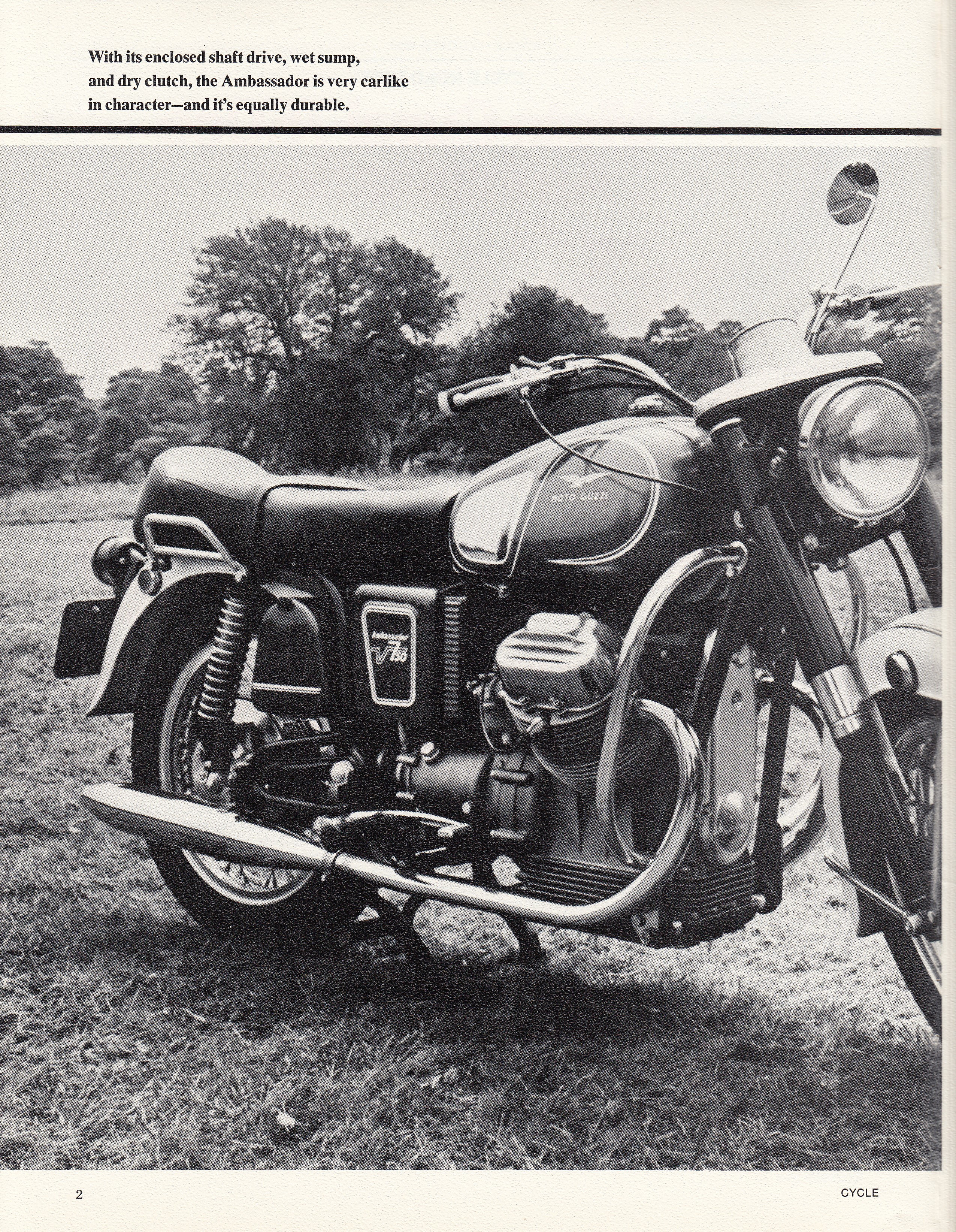 Moto Guzzi Ambassador factory brochure of magazine reviews, Page 2 of 16.