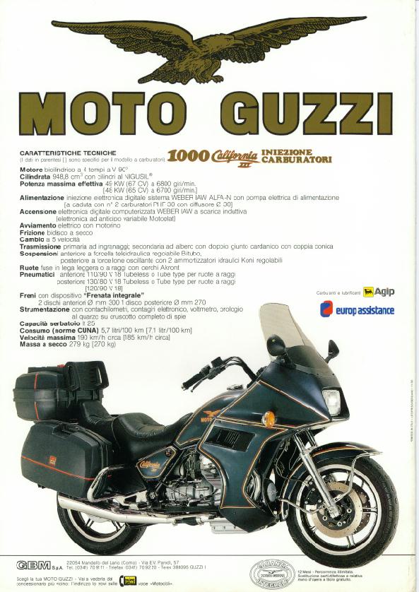 Moto Guzzi factory brochure: California III Electronic Fuel Injection Full Fairing