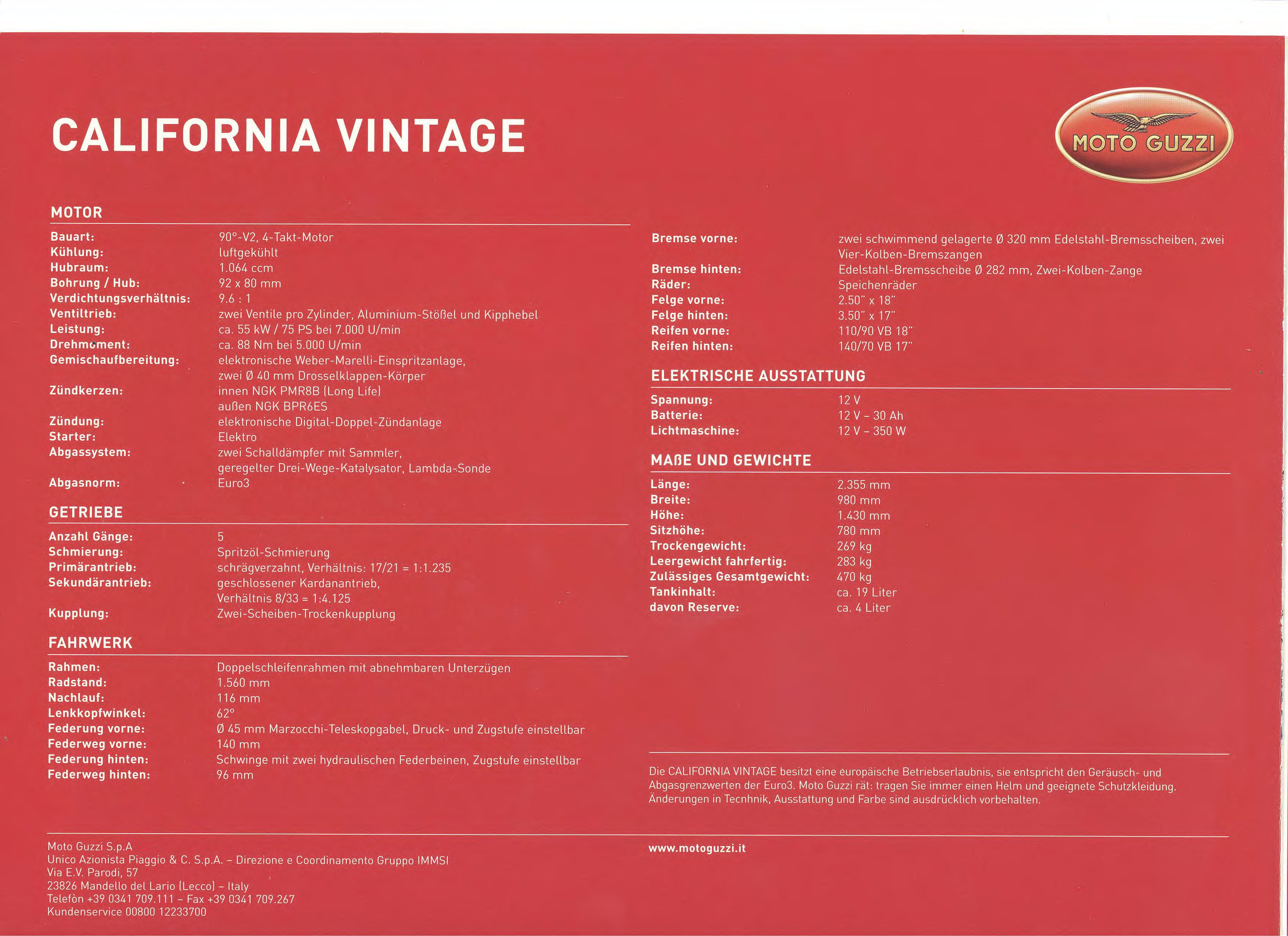 Moto Guzzi factory brochure: California Vintage