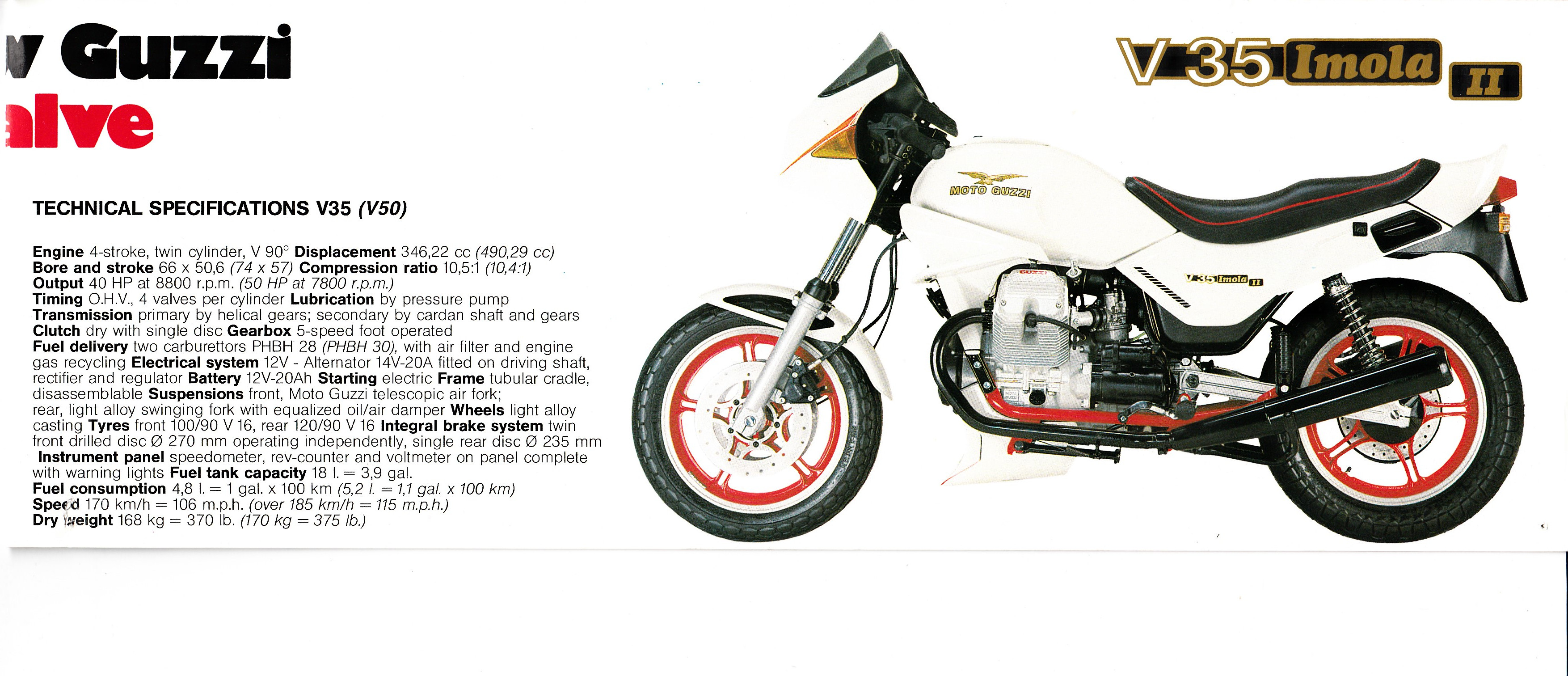 Brochure - Moto Guzzi V35 Imola and II V50 Monza II (folded style brochure)