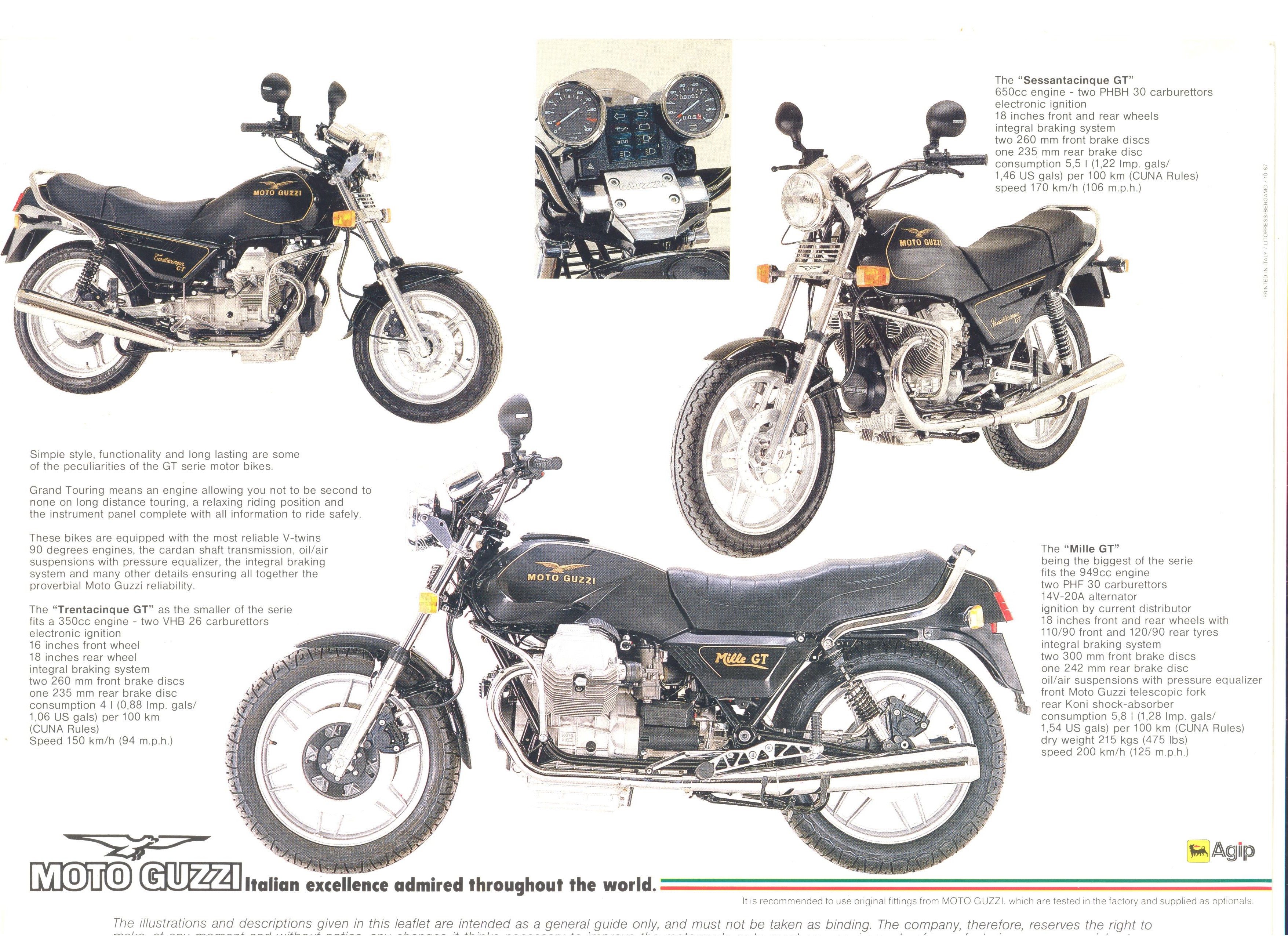 Moto Guzzi factory brochure: Mille GT - Sessantacinque GT