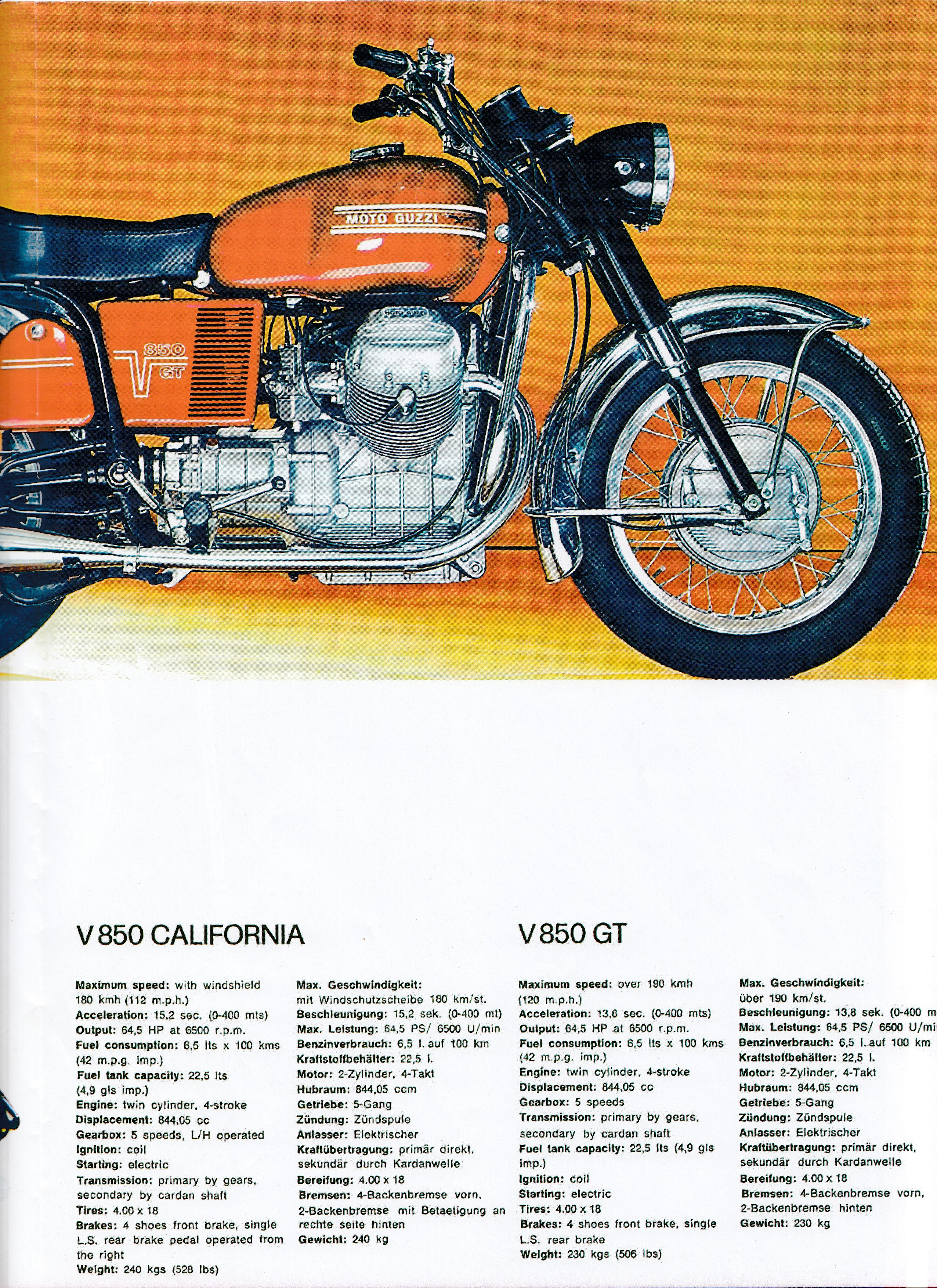 Moto Guzzi brochure: V7 Sport, 850 California, 850 GT