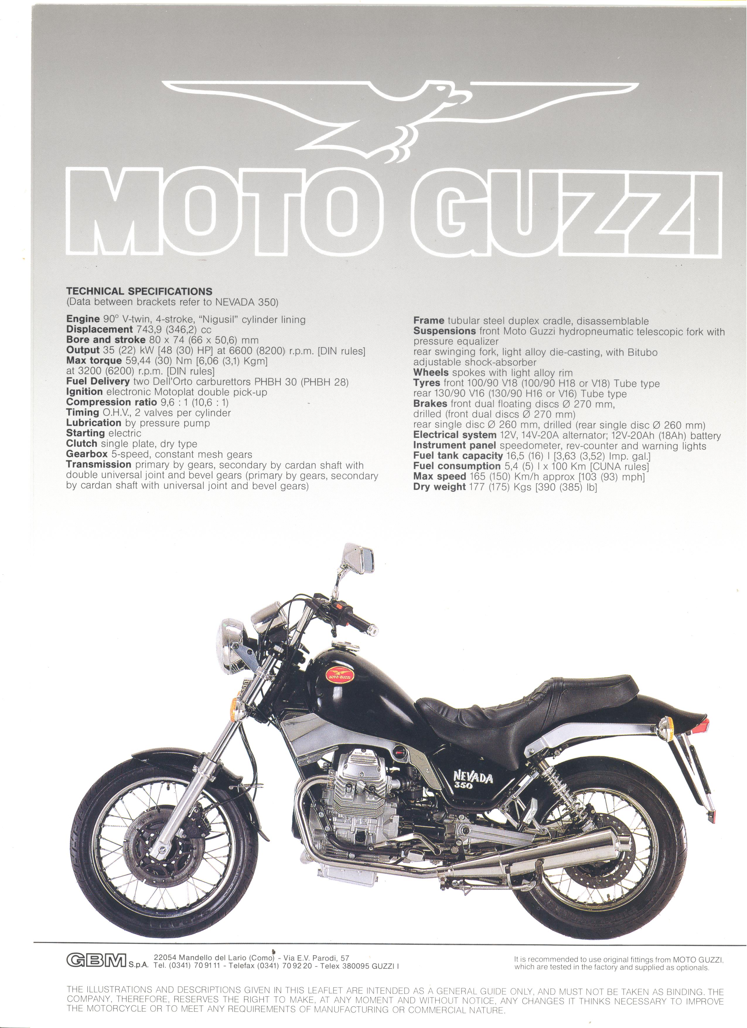 Moto Guzzi factory brochure: Nevada 350 - 750