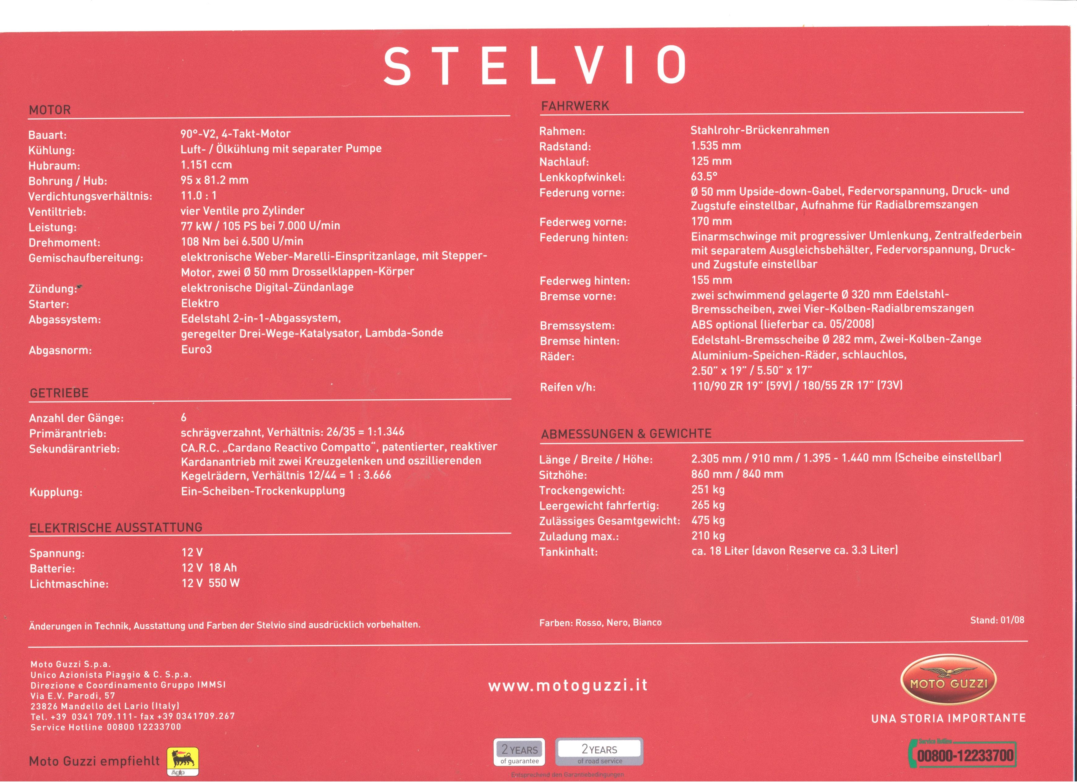 Moto Guzzi factory brochure: Stelvio